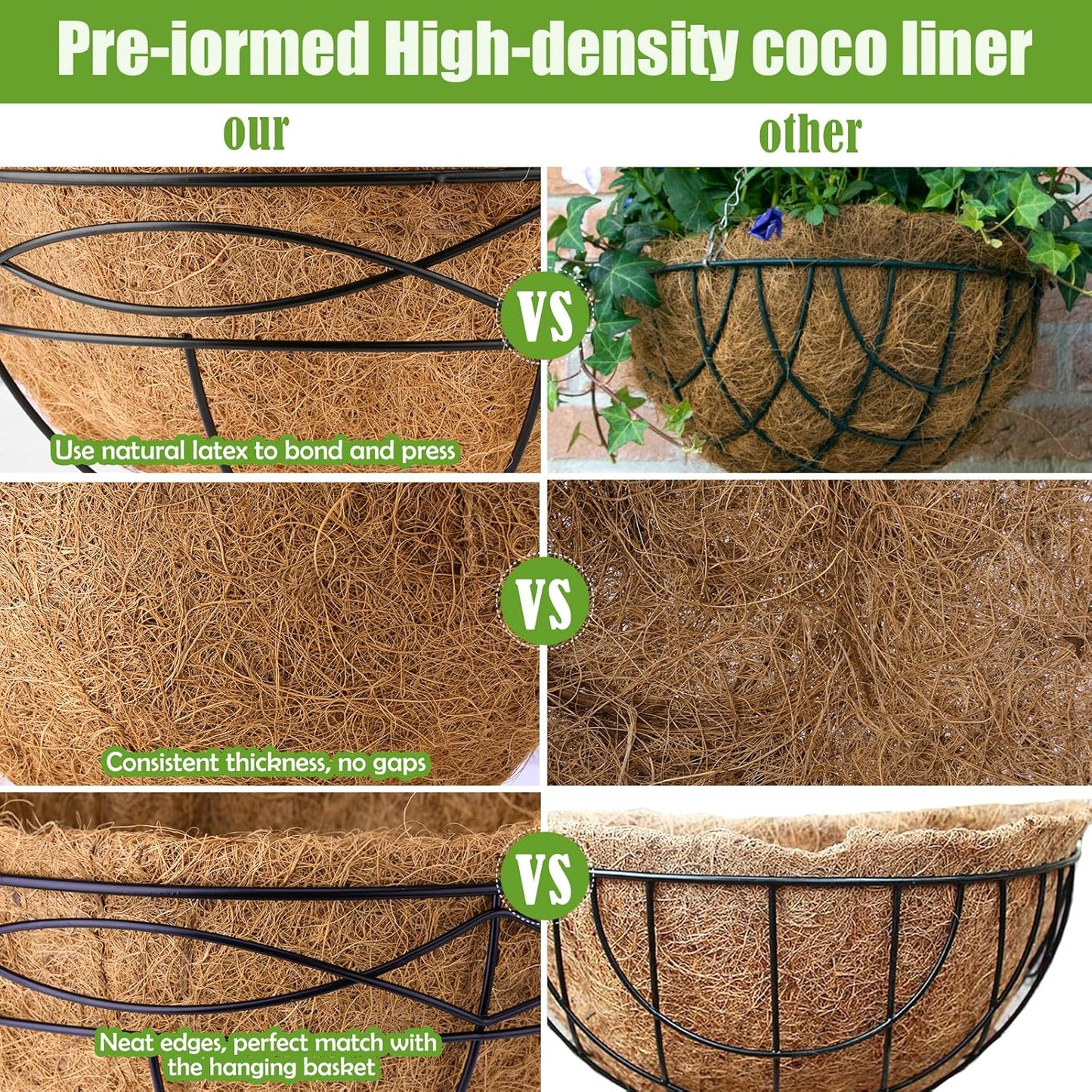 24 Inch Natural Coconut Fiber Liner for planters Round Coco Replacement Liners for Hanging Flower Basket Planter Extra Large Coco Coir Pots for Outdoor Garden Plants – 2 Pack