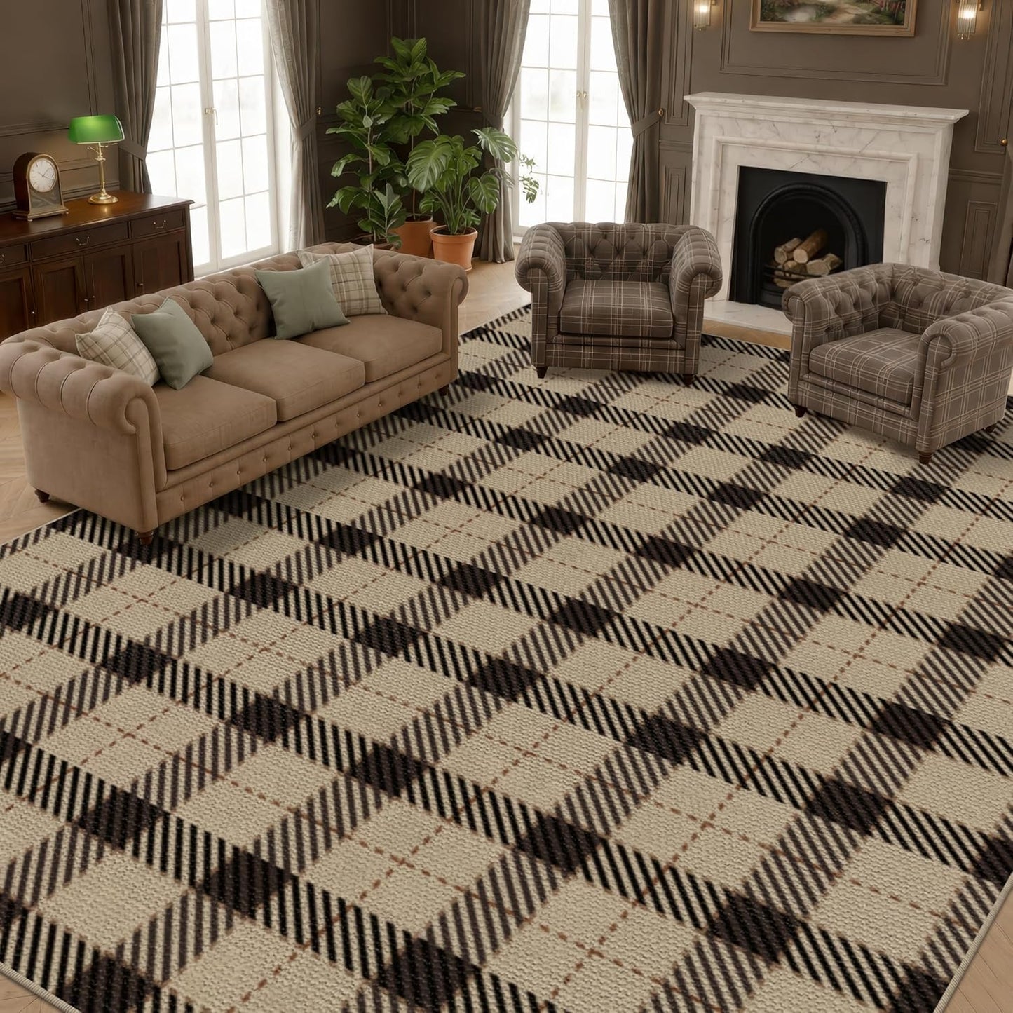 Neutral Easy Jute Rug 9x12 for Living Room, Large Indoor Outdoor Natural Color Farmhouse Area Rugs for Patio, Backyard and Dining Room, Plaid Woven Design, Non Shed, Washable Outside Carpet