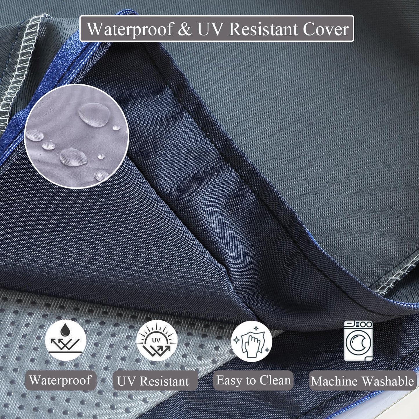 15 x 15 Inch Round Cushions for Outdoor Furniture Non-Slip Waterproof Patio Bistro Chair Cushion with Ties Bar Stool Seat Cushion for Kitchen Chairs Set of 4, Navy Blue