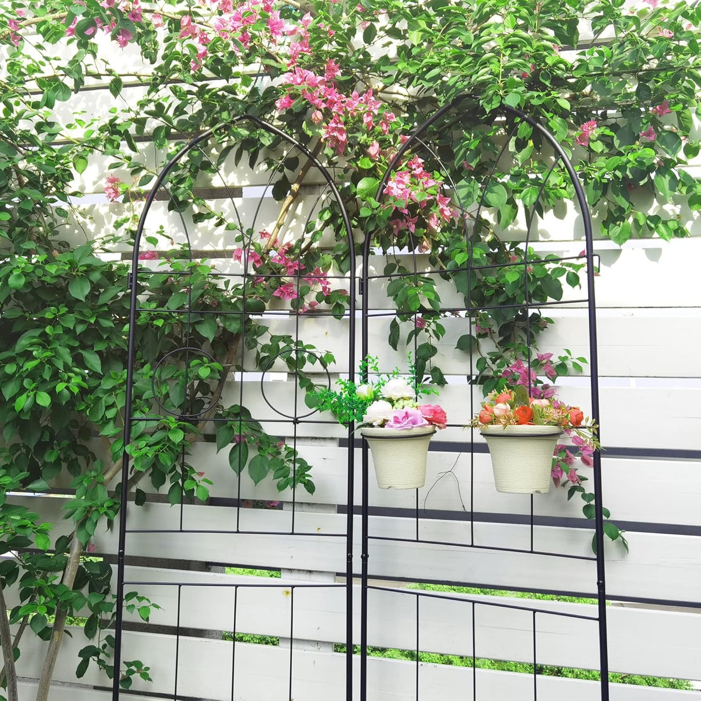 2 Pack Metal Garden Trellis 78.7" H Garden Fence Rustproof Trellis for Climbing Plants Support Roses Flower Outdoor Lawn Black