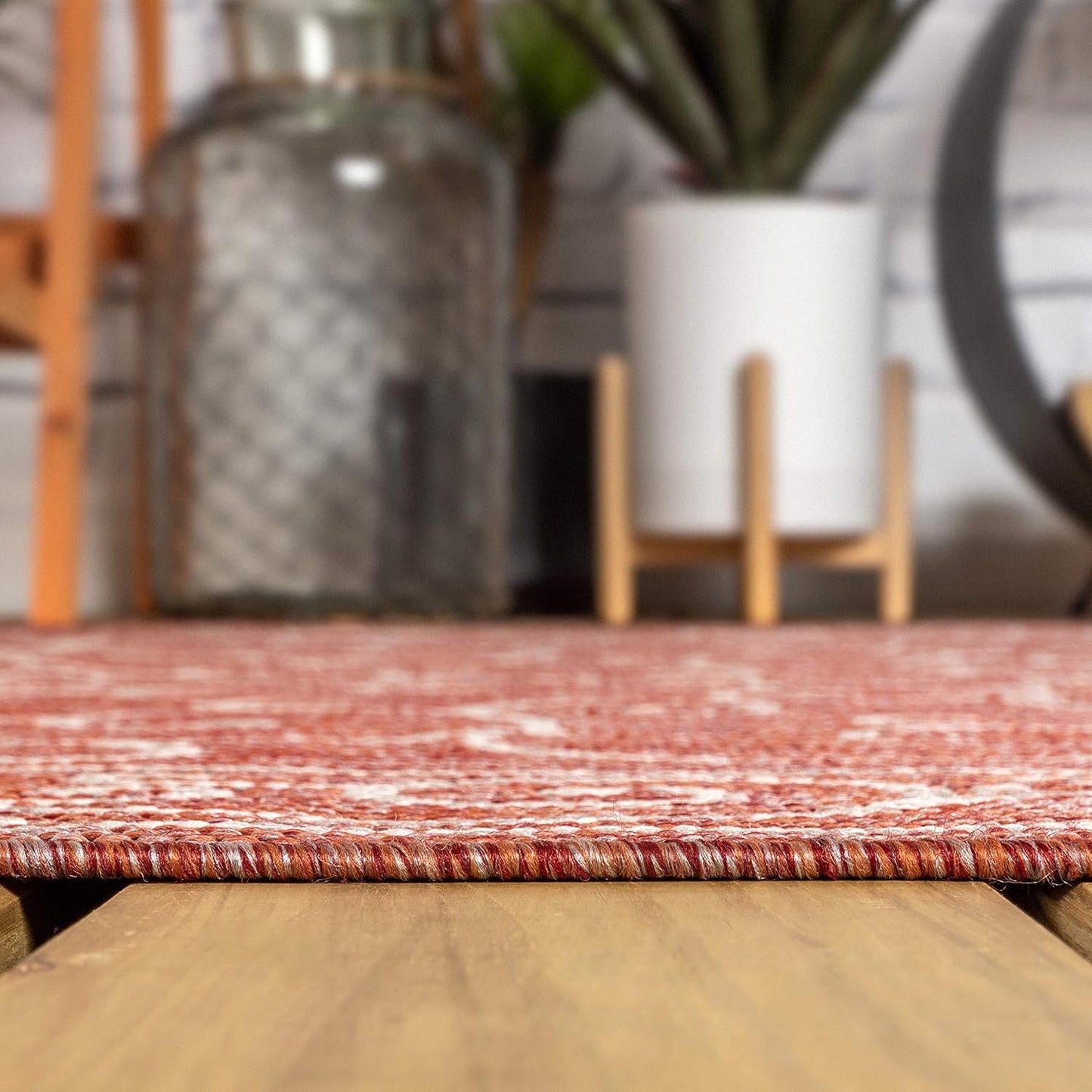 JONATHAN Y SMB106B-8SQ Charleston Vintage Filigree Textured Weave Red/Beige 8' Square Indoor/Outdoor Area Rug, Pet Friendly, Non-Shedding, Stain Resistant, Easy-Cleaning for Backyard, Patio, Porch