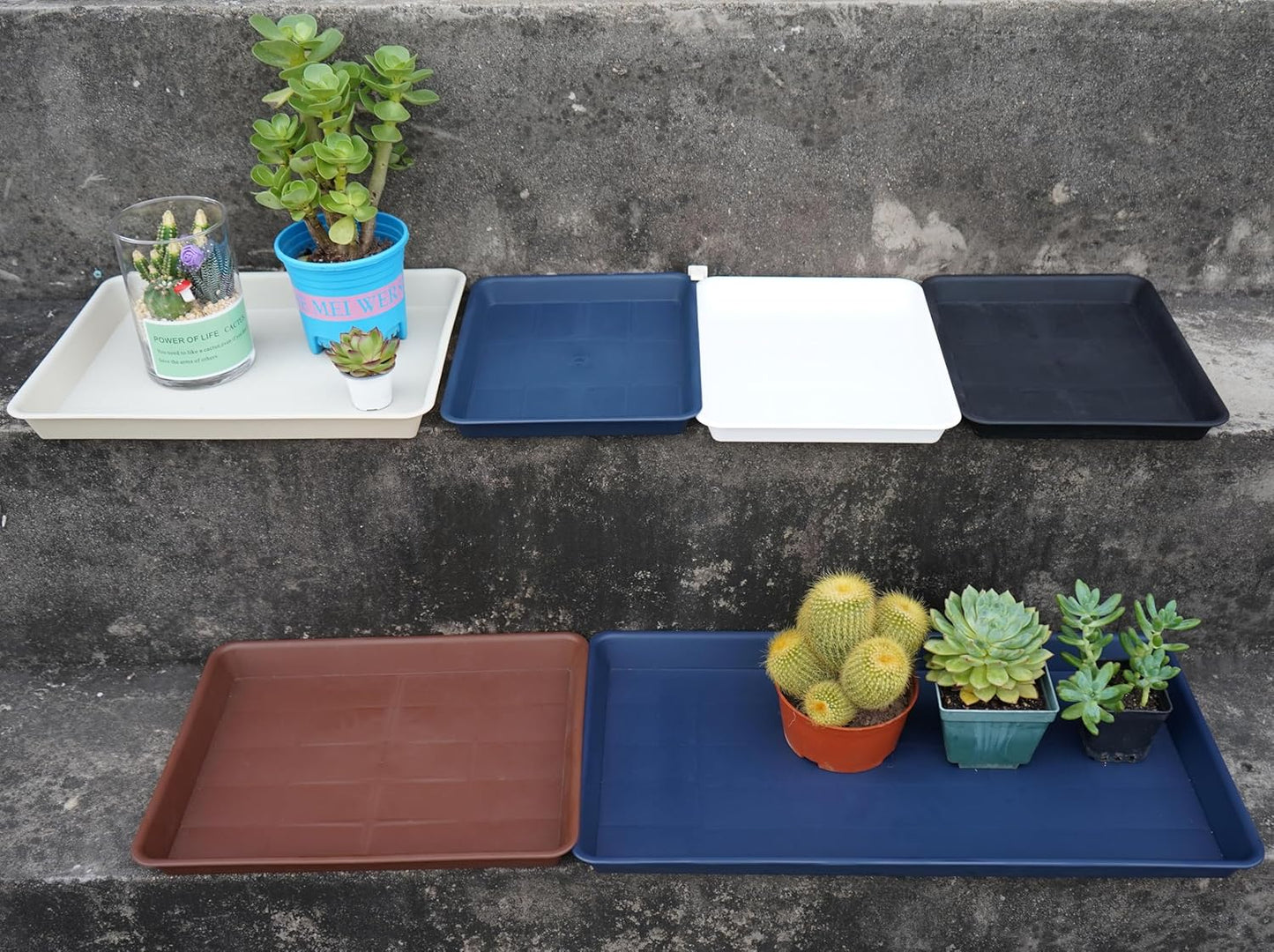 2 Pack Plant Saucer Tray Rectangular, Plant Growing Nursery Trays, Heavy Sturdy Seed Starting Trays, Plant Starter Trays for Indoors No Holes, Seed Starter Growing Tray (17.5"x10.6", Gray)