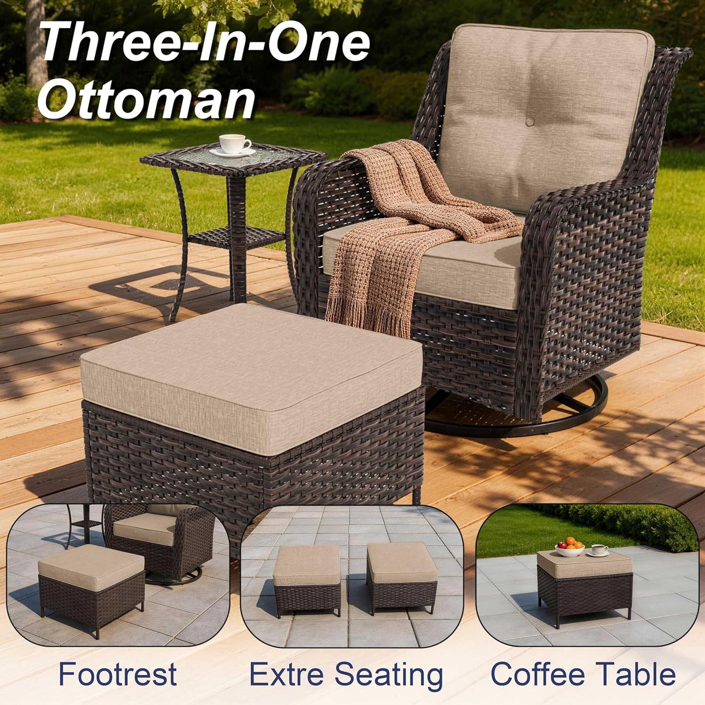 7-Piece Patio Furniture Set, Outdoor Thick Wicker Sectional Sofas with 2 Swivel Chairs, High Back Sectional Sofa Couch, Outdoor Conversation Set for Backyard, Porch, Deck, Brown