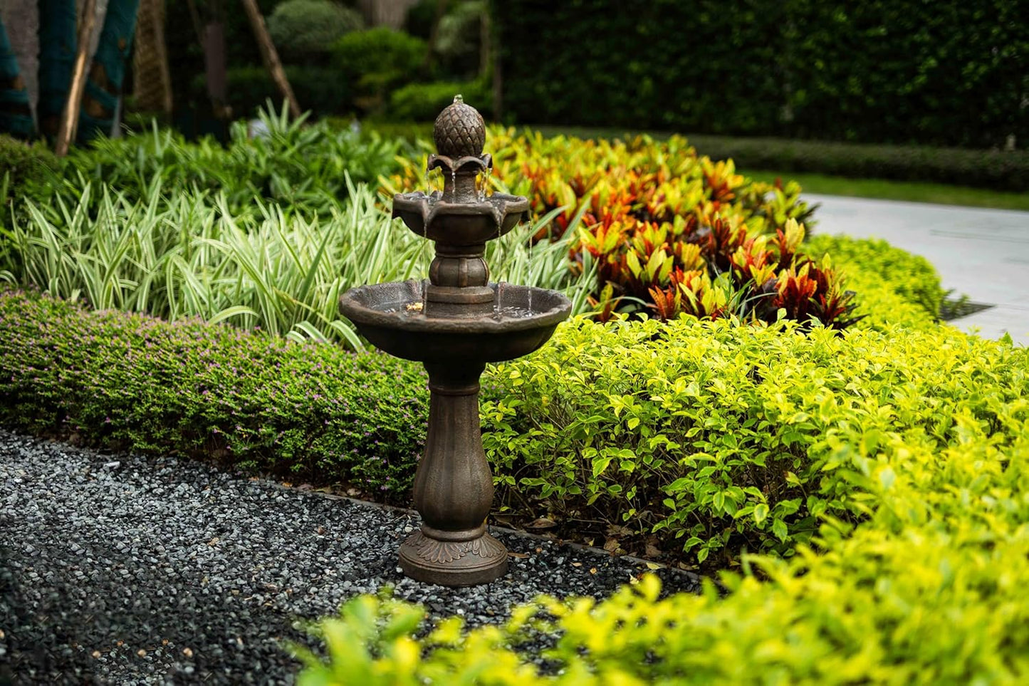 3 Tiers Outdoor Water Fountain–42.2 in. Tall Large Floor-Standing Outside Fountains with Elegant Waterfall Feature for Garden, Yard, Patio, Home Decor (Bronze Color)