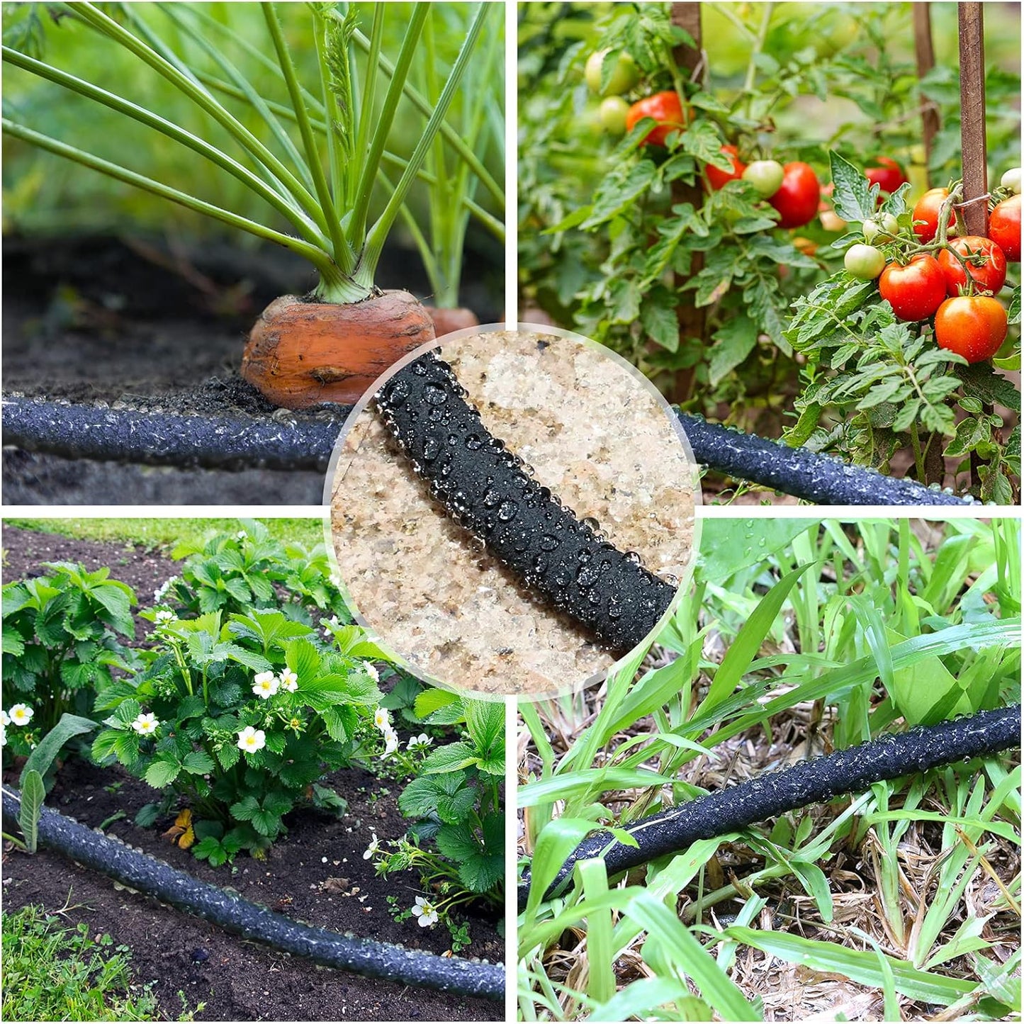 STYDDI Soaker Hose, 1/2" x 50 FT Round Rubber Garden Soaker Hose, Heavy Duty Water Seeper Soaker Hoses for Foundation Watering, Garden Beds, Garden, Lawn and Plants