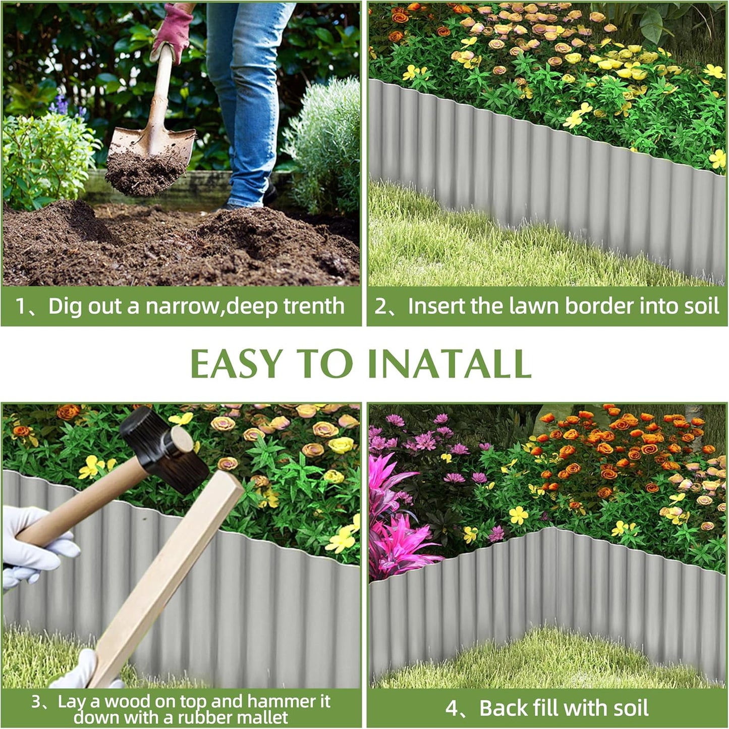 Metal Garden Edging Border, Corrugated Steel Landscaping, DIY for Lawn (Silver, 8 Inch x 20FT)
