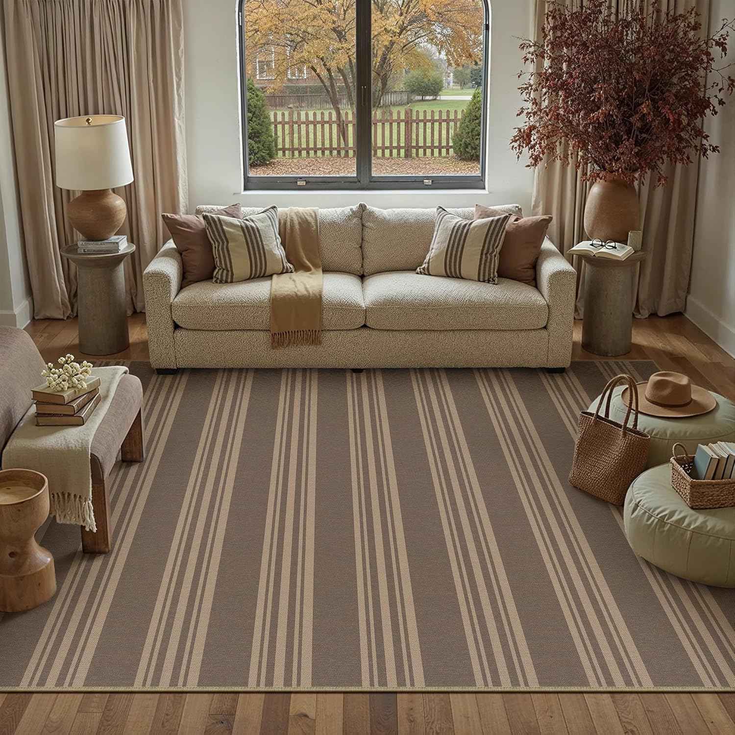 PureCozy Striped Easy Jute 6x9 Area Rugs Nature Washable Outdoor Patio Rug for Living Room Indoor Outdoor Carpet Non Slip Office Farmhouse Neutral for Backyard Balcony Porch Bedroom Dining Room