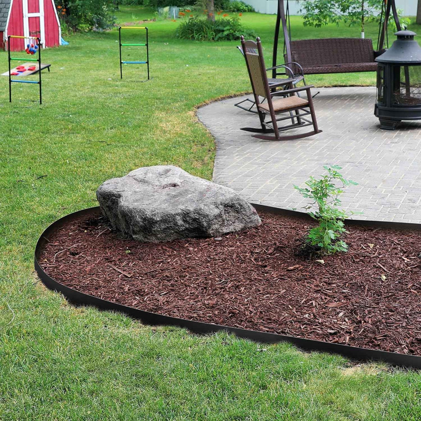 KOL Galvanized Steel Garden Lawn Edging, 6-Pack Black Bendable Metal Landscape Edging Strips - Heavy Duty Hammer-in Border with 7 Clips - 16-Gauge - 40" L x 6.5" H (20FT Total Length)