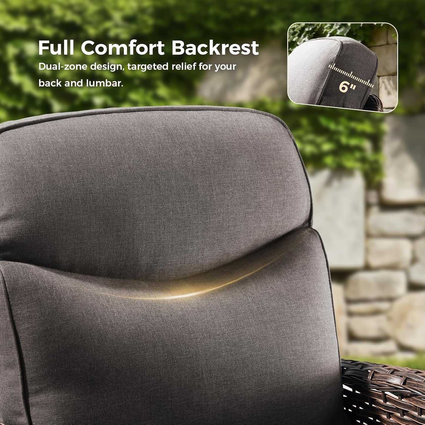 Luxury Outdoor Swivel Rocker Patio Chairs with 6-Inch Thick Cushions, High Back Swivel Glider Patio Chairs, 3PCS Wicker Outdoor Furniture Set for Porch, Patio, Yard, Deck, Poolside, Brown/Grey