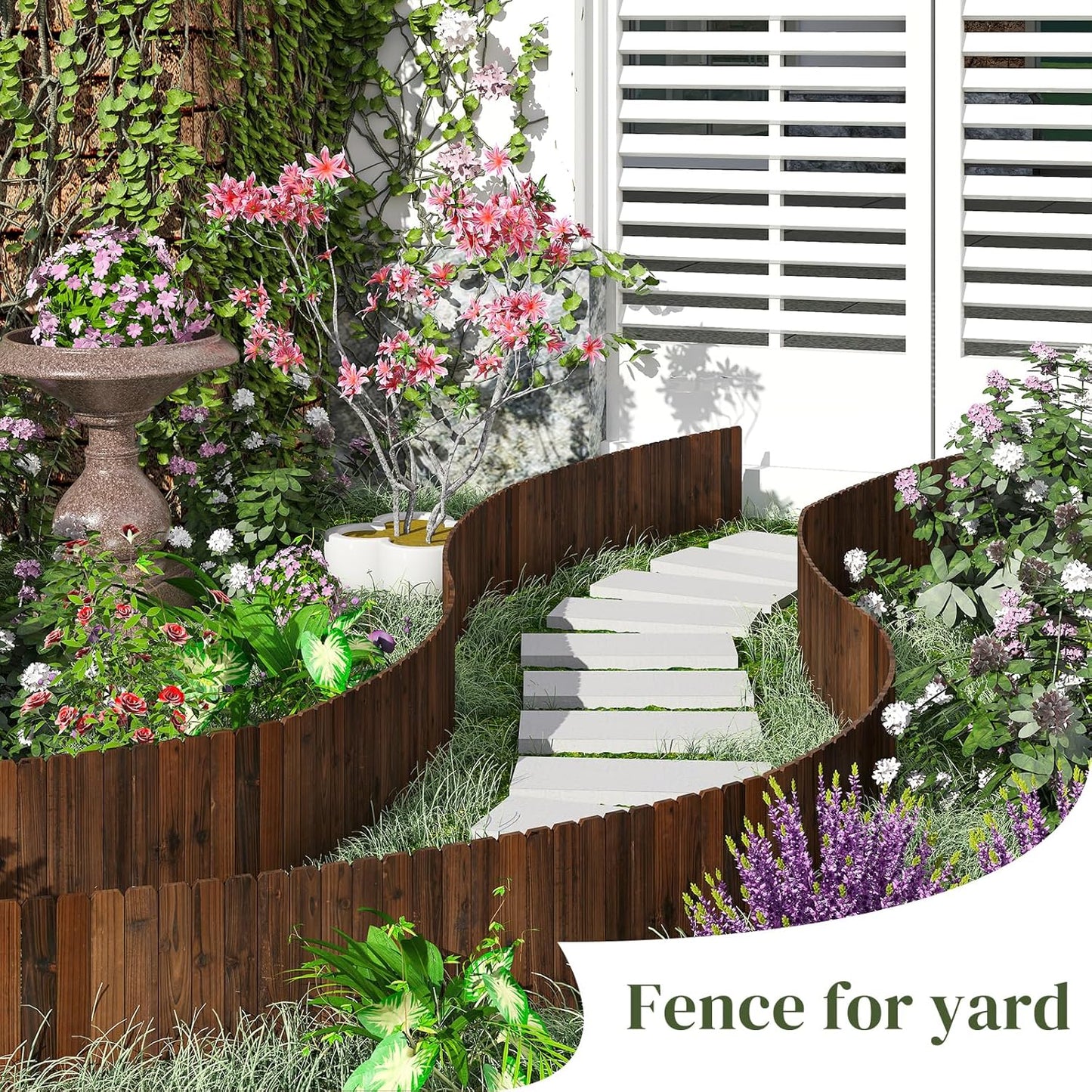 12FT Total Length Wooden Garden Fence Wood Garden Edging Border No Dig Landscape Edging Decorative Flower Bed Border Courtyards Planting Tree Fence Patio Path Edging - 3Pack 11.8" H x 48" L