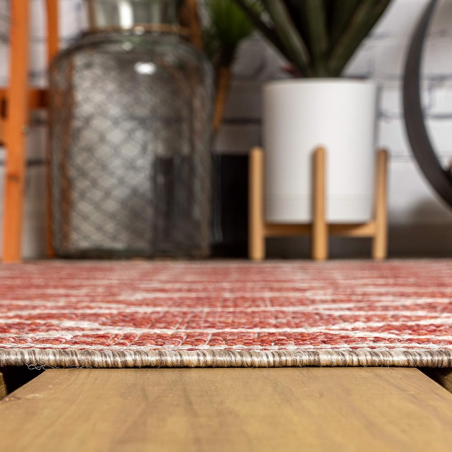 Eyely BMS109C-8TGN Trebol Moroccan Trellis Textured Weave Red/Beige 8' Octagon Indoor/Outdoor Area Rug, Red/Beige, 8' Octagon, Indoor/Outdoor, Area Rug