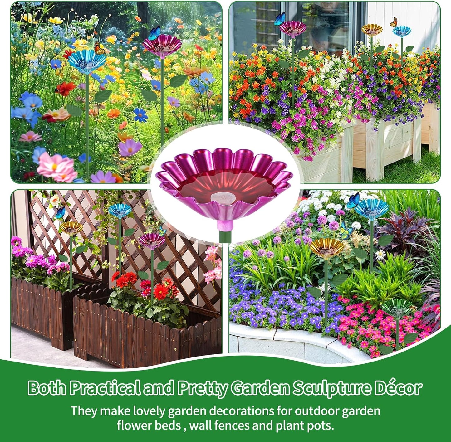 Bee Watering Station, 4 Pcs Metal Bee Water Feeder for Garden, Pollinator Water Feeder for Bees and Butterflies for Thirsty Pollinators（Red, Yellow, Blue, Green）