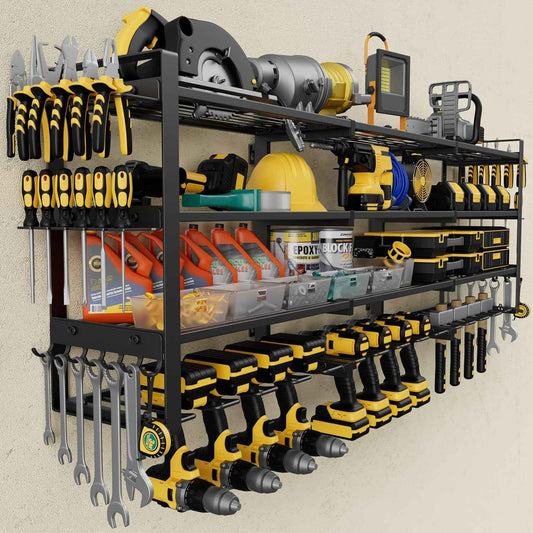 Jusgym Large 49''W Power Tool Organizer Wall Mount |650lbs Tool Garage Storage Rack with 12 Cordless Drill Holder |4-Tier Heavy Duty Garage Organization |Fathers Day Dad Gifts for Men