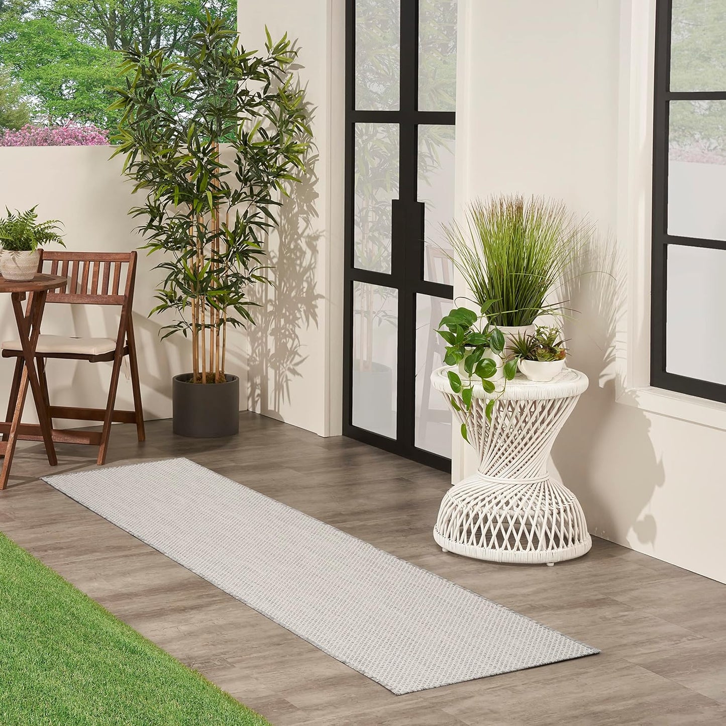 Nourison Home Courtyard Indoor/Outdoor Ivory Silver 2'2" x 16' Area Rug, Easy Cleaning, Non Shedding, Bed Room, Living Room, Dining Room, Backyard, Deck, Patio (2x16)