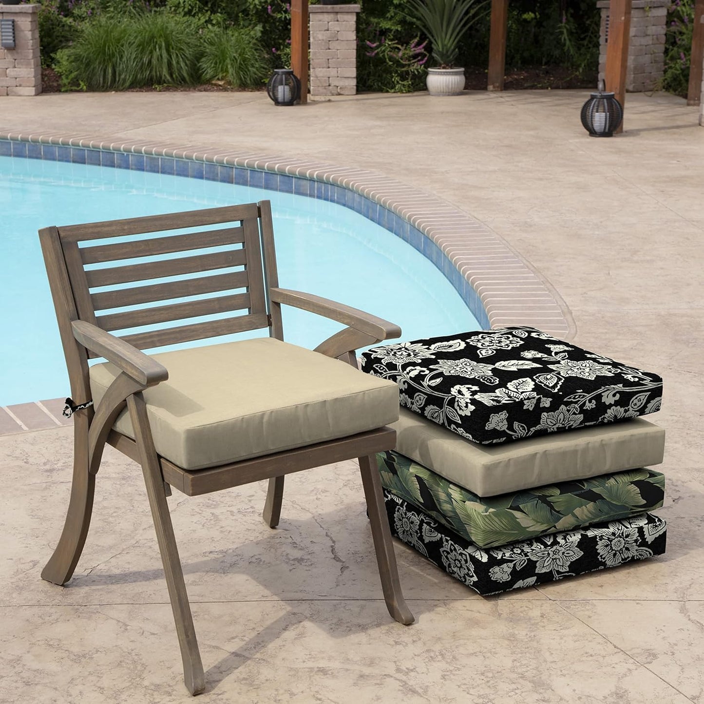 Arden Selections Outdoor Seat Cushion, 19 x 19, Rain-Proof, Fade Resistant 19 x 19, Tan Leala (Pack of 4)