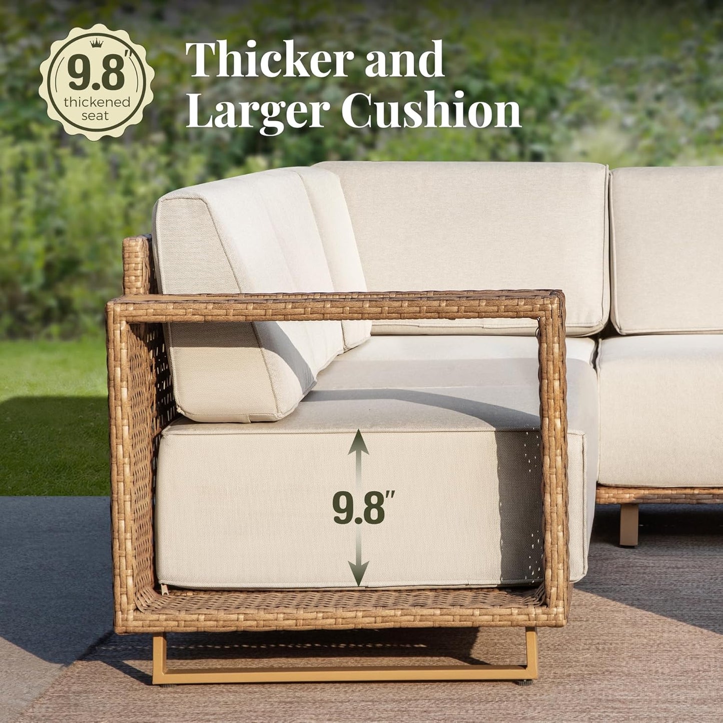 Outdoor Patio Furniture Set, 5 Piece Outdoor Rattan Wicker Sofa Couch, Conversation Set with 2 Single Sofa, 2 Armchairs and Coffee Table for Deck Backyard Lawn