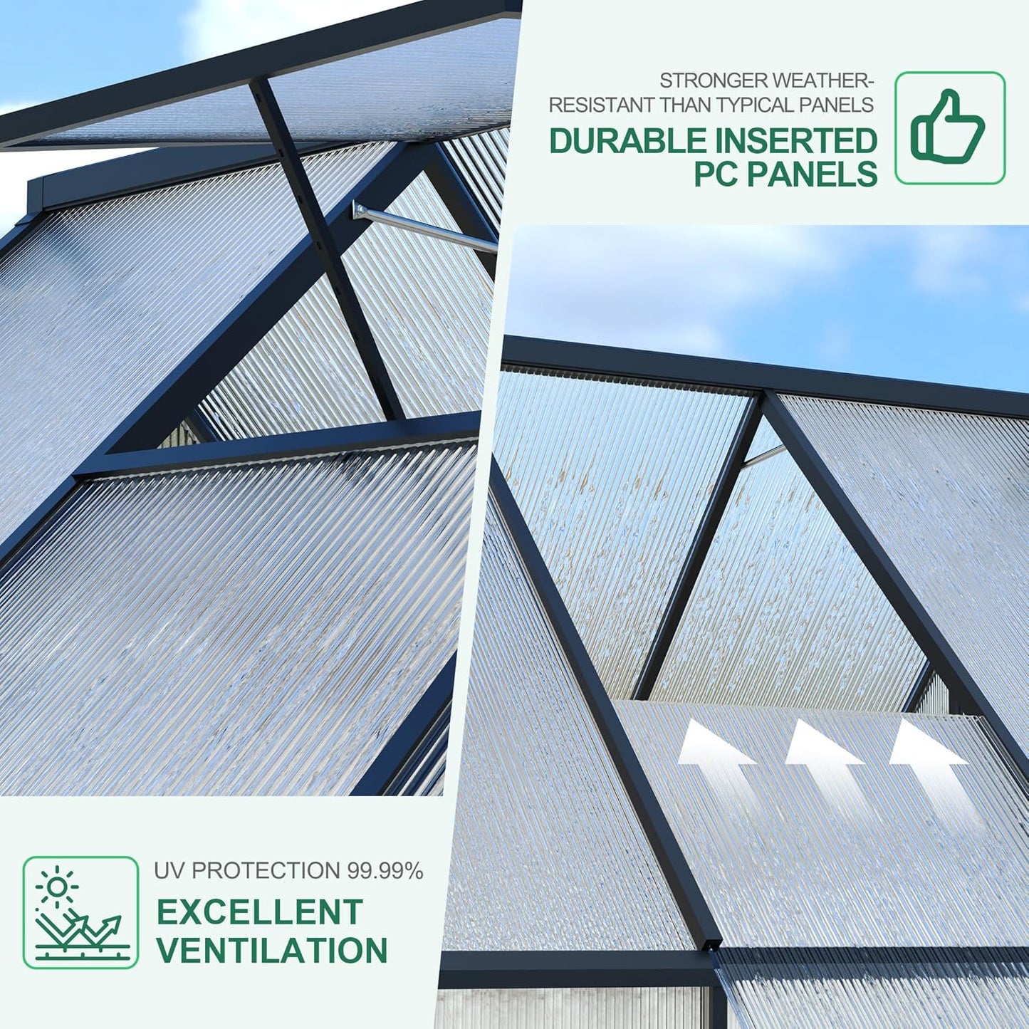 8'x16' Aluminum-Framed Polycarbonate Greenhouse, Heavy Duty Polycarbonate Greenhouse with Quick Setup Structure and Roof Vent, Large Enhanced Aluminum GreenhouseKit for Outdoors