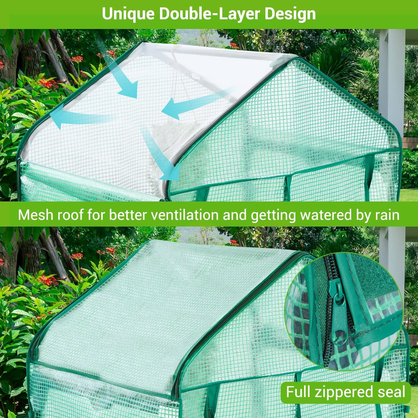 Mini Greenhouse with Screen Roof, Ohuhu Upgraded Portable 4 Tier Small Greenhouses for Outdoors Indoor with Reelable Door, Heavy Duty Plastic Green House for Outside Garden Patio Yard Porch Balcony