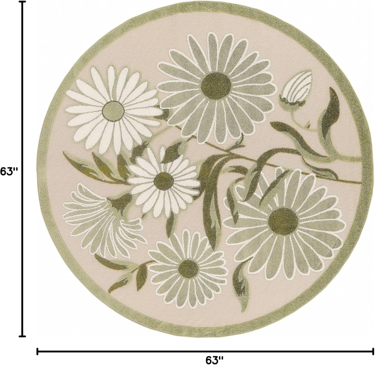 Nourison Home Aloha Indoor/Outdoor Ivory Green 5'3" x Round Area Rug, Easy-Cleaning, Non Shedding, Bed Room, Living Room, Dining Room, Backyard, Patio, Deck (5 Round)