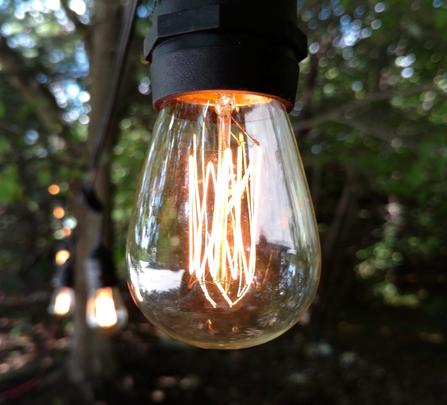 Hometown Evolution, Inc. E26 Outdoor Commercial String Lights with Suspended Socket for Weatherproof Heavy Duty Vintage Outside Lighting (S14 Lantern Edison 11 Watt Bulbs, 24 Foot 12 Socket)