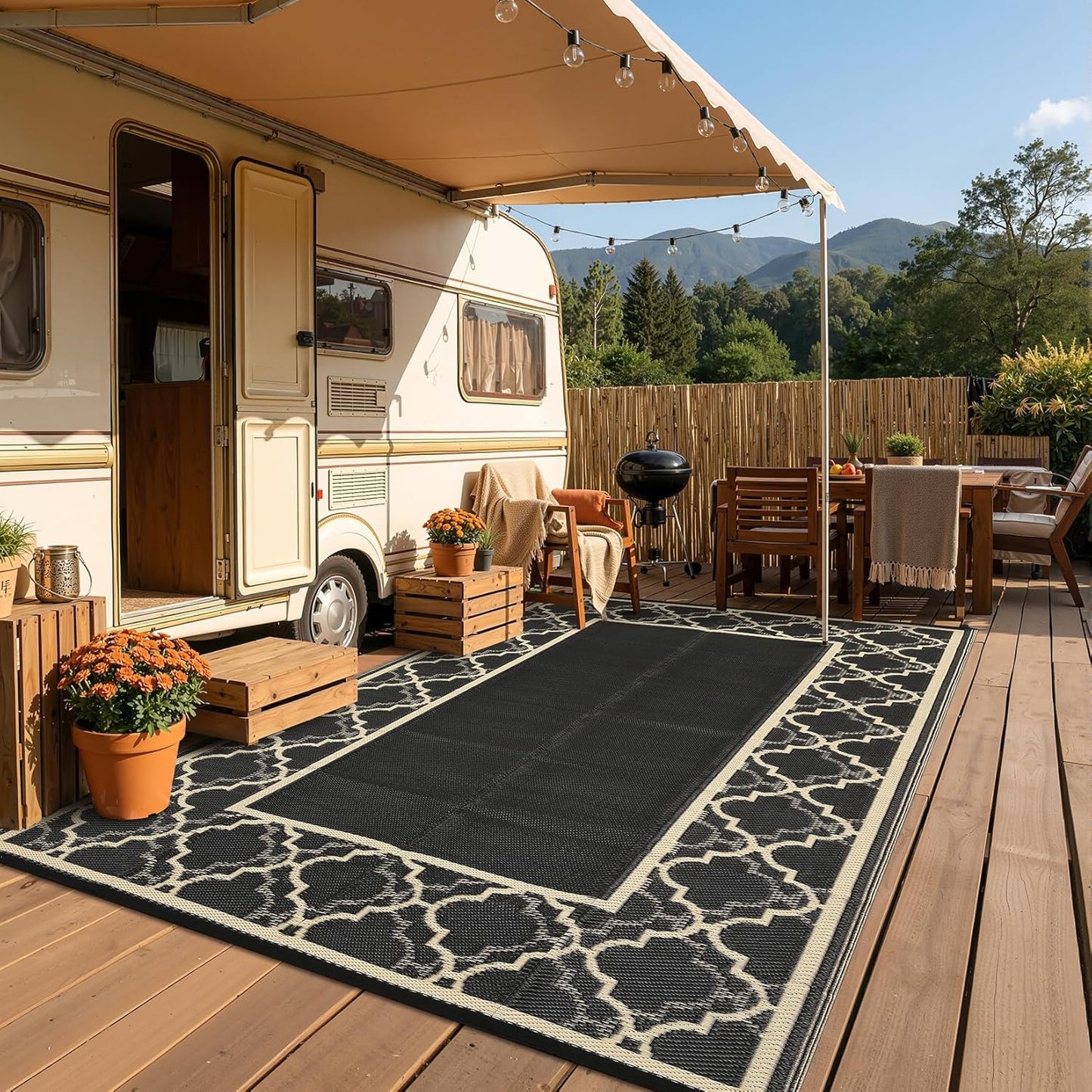 Garvee Reversible Outdoor Rug 8x10, Waterproof Outdoor Plastic Straw Rug with Interlacing Pattern, RV Mat for Picnics, Patio, Camping, Balcony, Deck, Backyard, Porch, Coffee
