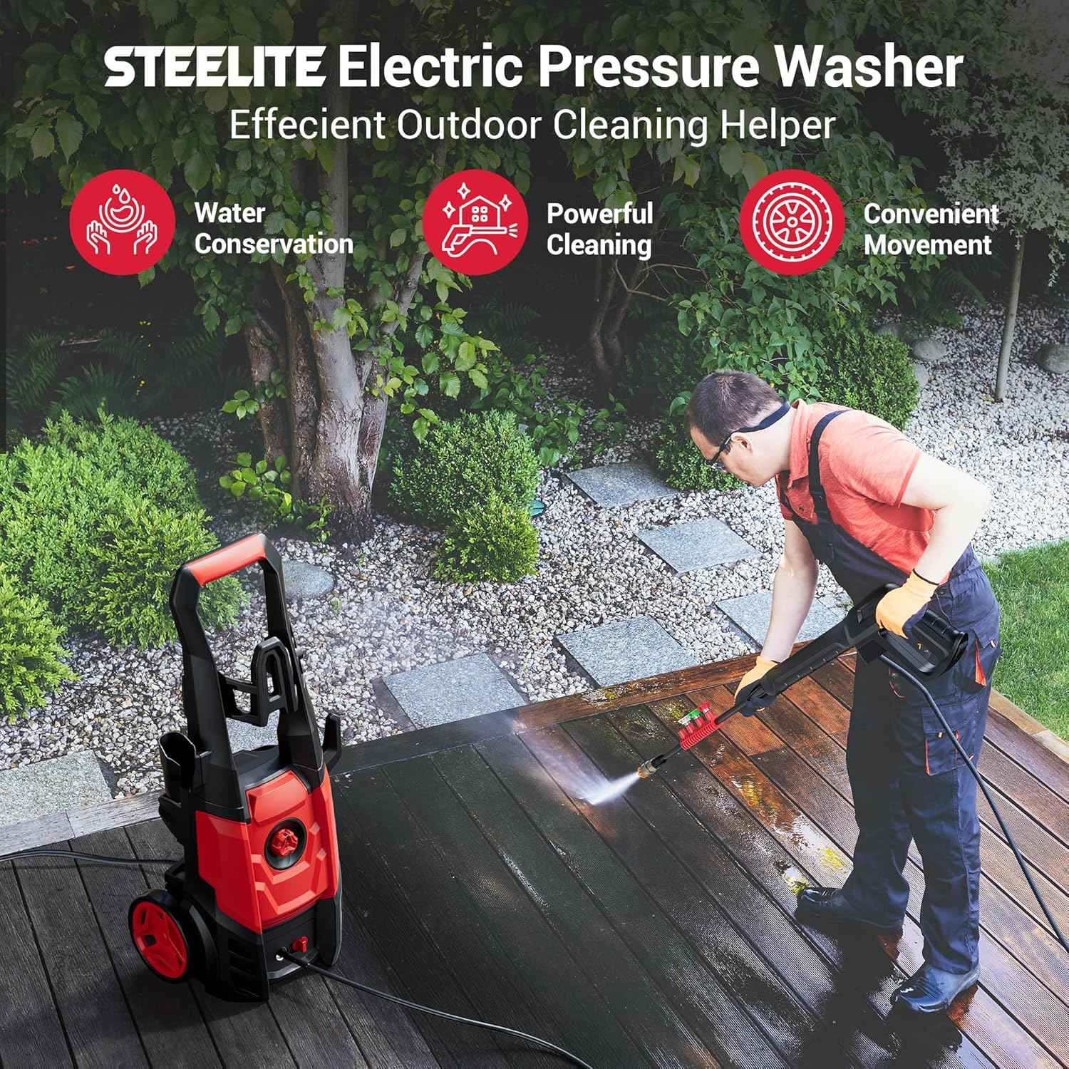 Electric Pressure Washer, 2.5 GPM Power Washer with 4 Quick Connect Nozzles & Foam Cannon, Portable High Pressure Washer Cleaning Machine for Cars Fences Driveways Patios