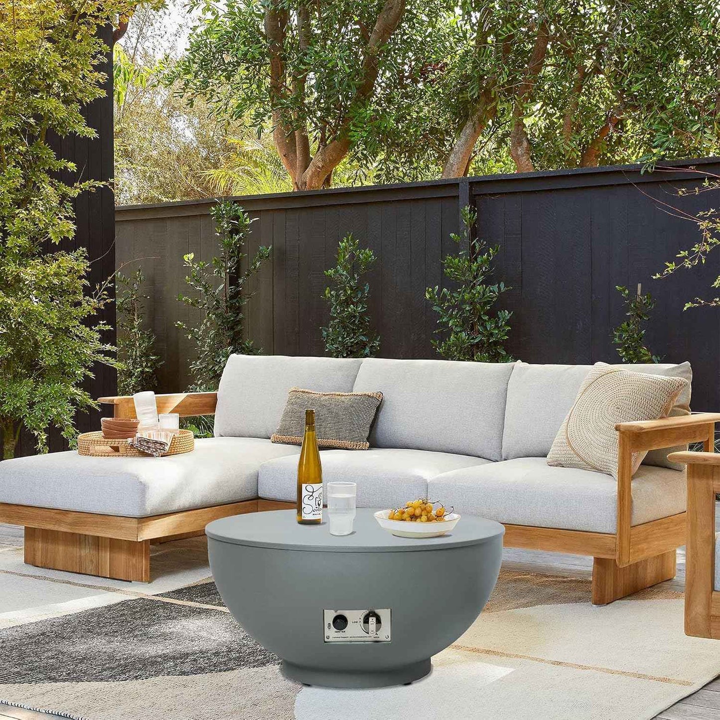 28-Inch Fire Table, 58,000 BTU Outdoor Propane Fire Pit, Patio Round Fire Bowl Gas Firepit with Lid, Lava Rocks, Cover, Pre-Attached 10 ft Propane Hose, Gray