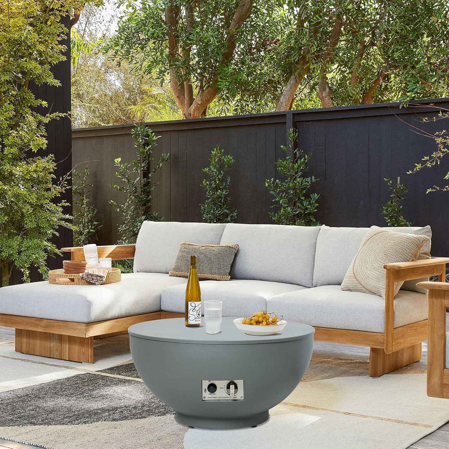 28-Inch Fire Table, 58,000 BTU Outdoor Propane Fire Pit, Patio Round Fire Bowl Gas Firepit with Lid, Lava Rocks, Cover, Pre-Attached 10 ft Propane Hose, Gray