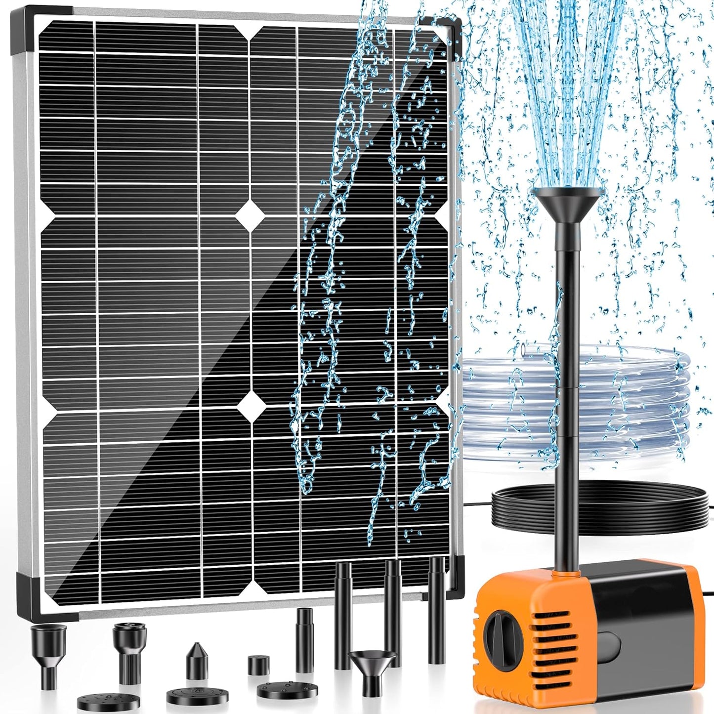 POPOSOAP 20W Solar Water Pump, Solar Powered Water Pump Outdoor with 320GPH Solar Pump, 7 Sprayers, 16.4ft Cable, 6.6ft Tubing for Outdoor Pond, Fish Tank and Garden Water Features