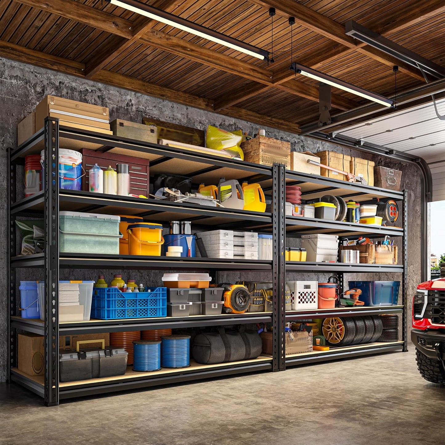 DurayLoly 55" W Storage Shelves, 2550LBS Garage Shelving, 5-Tier Metal Shelving Unit, Adjustable Heavy Duty Shelving for Garage, Warehouse, Pantry, Kitchen, 55" W × 24" D × 72" H, Black