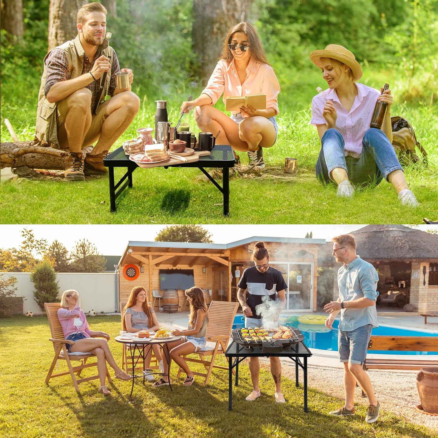 23”L×15”W×22”H Small Metal Folding Table, Camping Grill BBQ Side Table for Outdoor Garden Patio Yard- Portable Lightweight, Compact Grill Stand