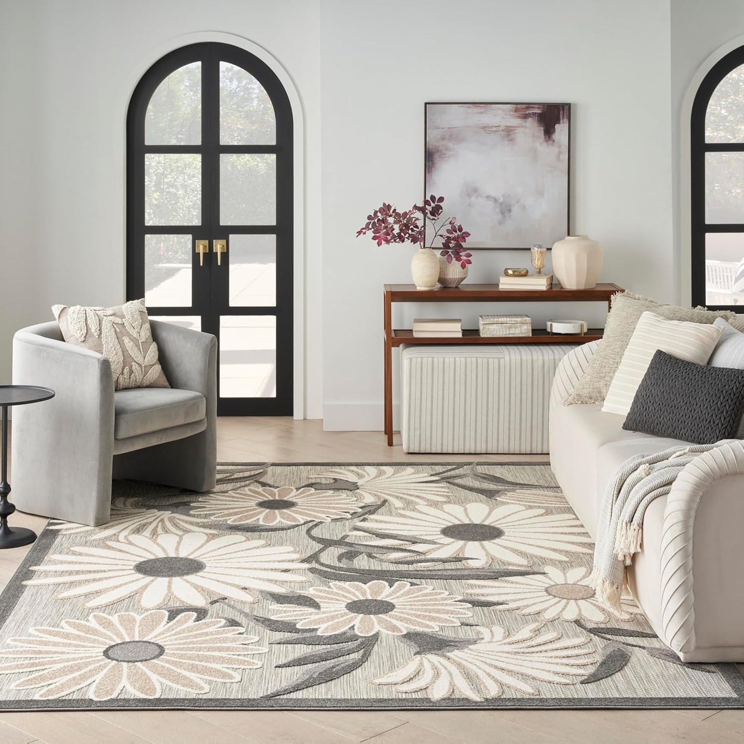 Nourison Home Aloha Indoor-Outdoor Beige 9' x 12' Area Rug, Easy Cleaning, Non Shedding, Bed Room, Living Room, Dining Room, Kitchen (9x12)