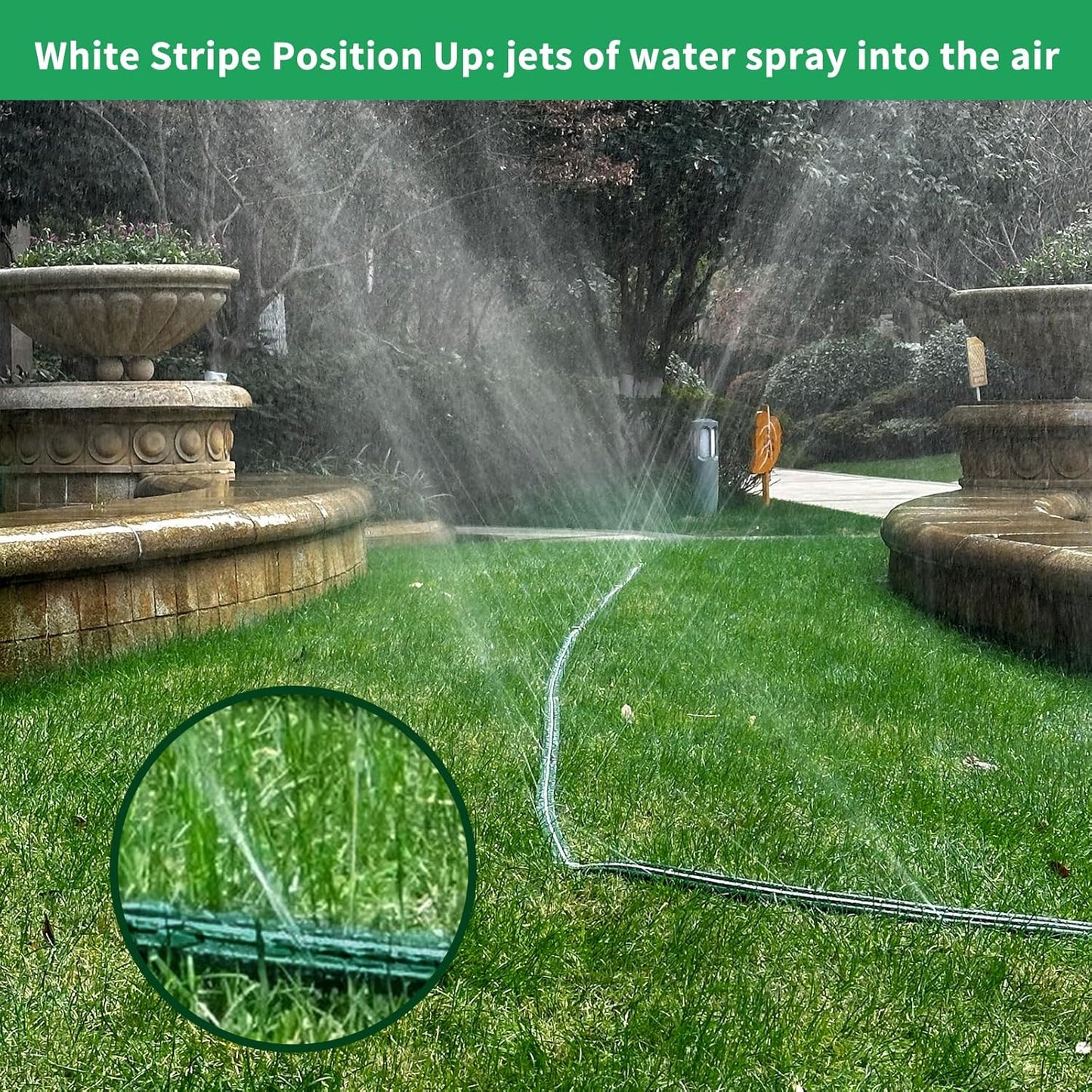 50 FT Flat Sprinkler Hose for Lawn Watering Garden Soaker Hose with Holes, Heavy Duty Lightweight No-Kink Water Hose with Stakes, Irrigation Hose, Great Fun for Kids and Dog