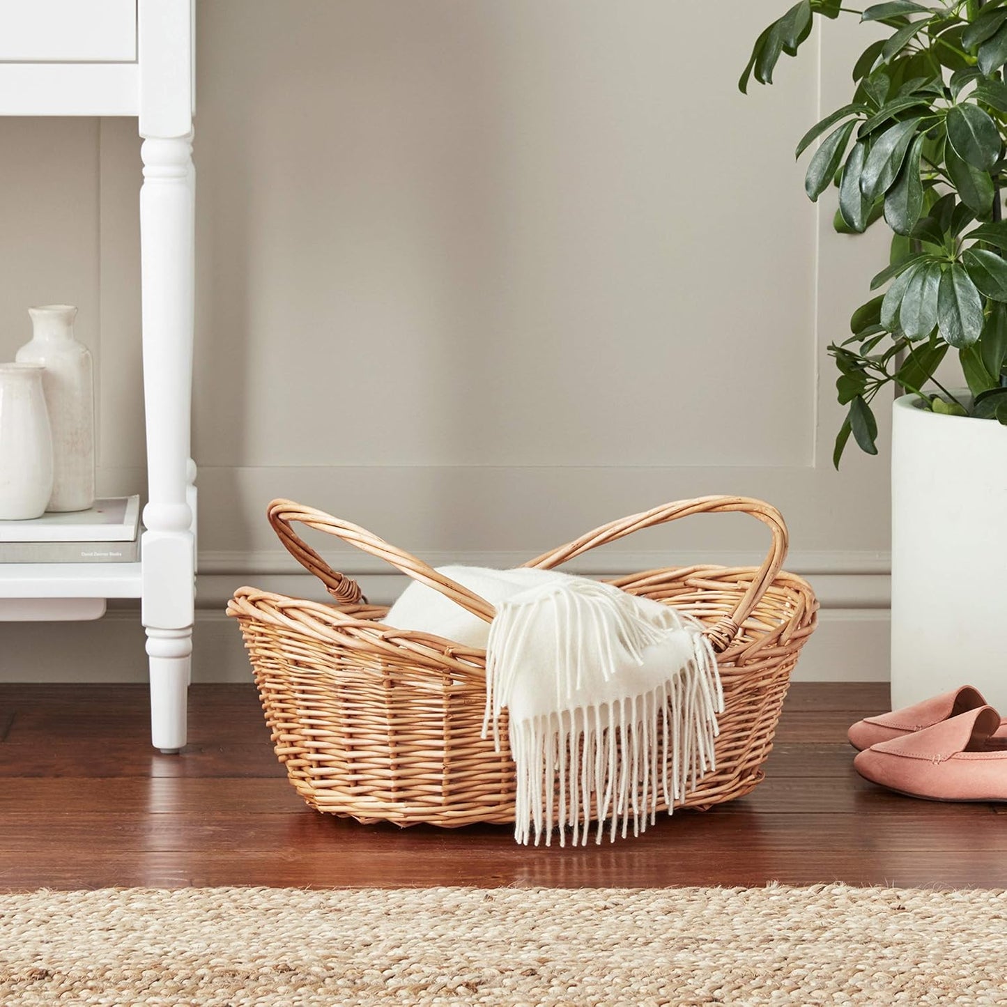 Wald Imports - Large Light Brown Hand Woven Wicker Basket for Storage with Handles - Woven Basket - Wicker Baskets for Picnics, Easter, Organizing, and More (20 x 7.5 inches)