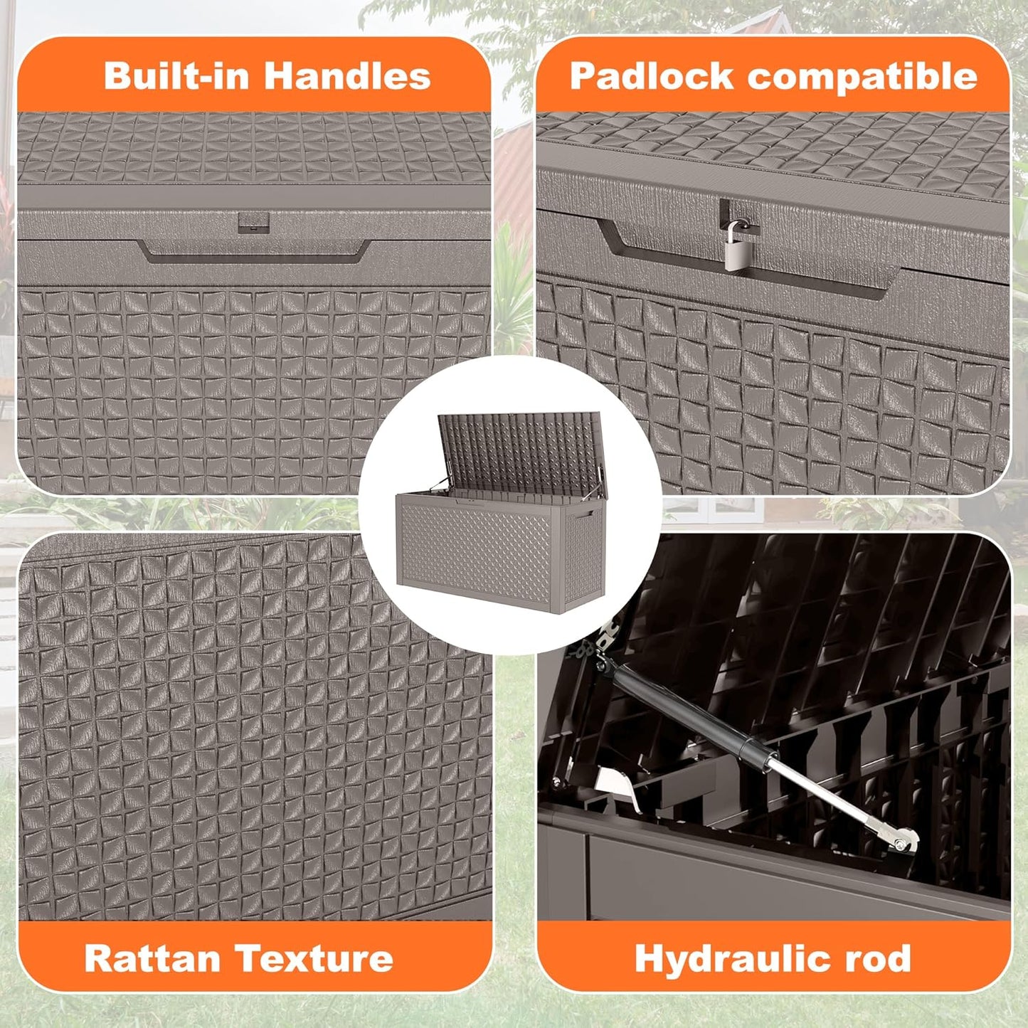 110 Gallon Resin Deck Box Outdoor Storage Box Waterproof for Patio Furniture,Outdoor Cushions,Garden Tools and Pool Supplies（Grey）