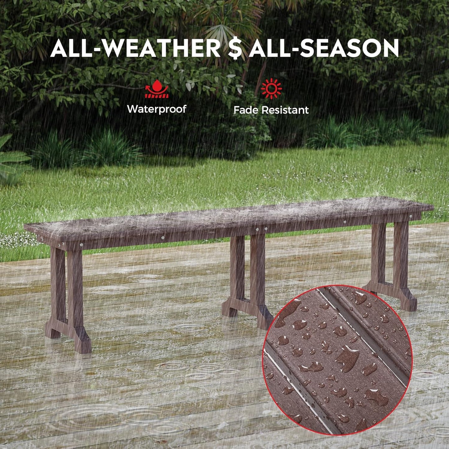 Outdoor Benches Weatherproof, Park Long Bench Poly Lumber Backless for Entryway Front Porch Garden Bench Seat for Patio, Dark Brown