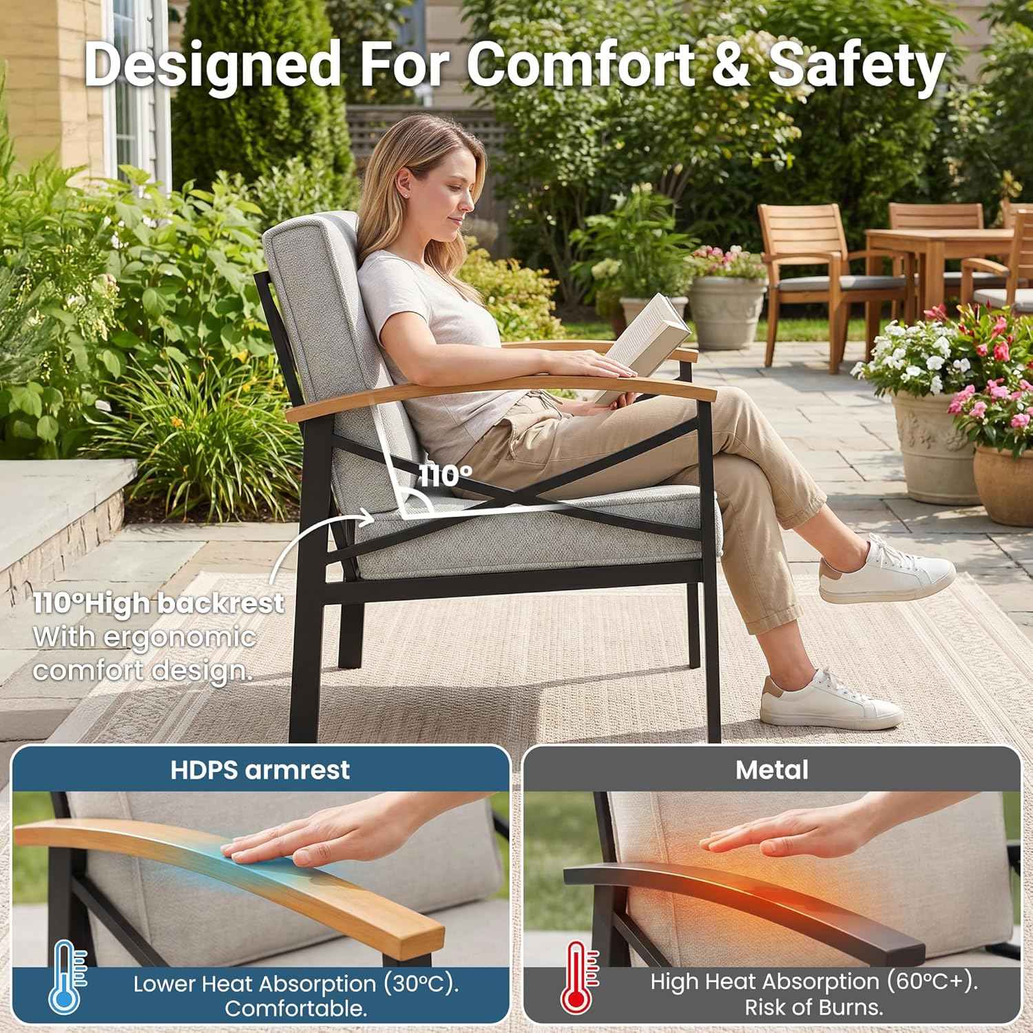 4-Piece Outdoor Patio Furniture Set for All-Weather, Heavy-Duty Metal Outside Furniture with Washable Thick Cushions, Patio Sectional with Coffee Table for Patio, Deck, Backyard, Garden, Beige