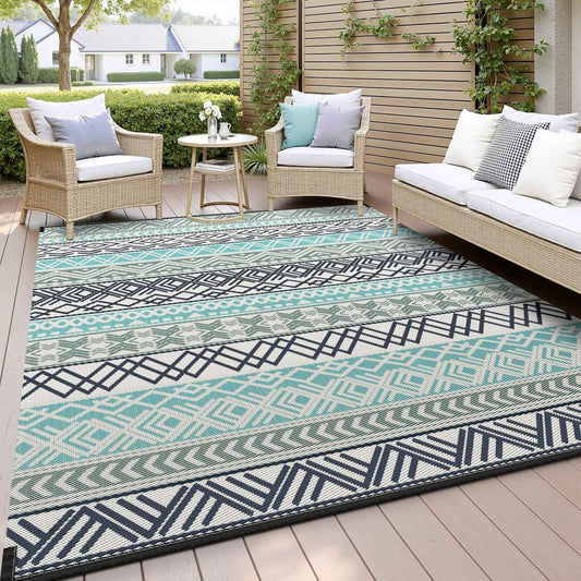 MontVoo Outdoor Rug Carpet 8x10 Waterproof-Patio Rug Mat Reversible RV Camping Rug Picnic Mat Plastic Straw Outside Rug for Balcony Porch Deck Beach-Boho Outdoor Area Rug for Patio Decor Colorful