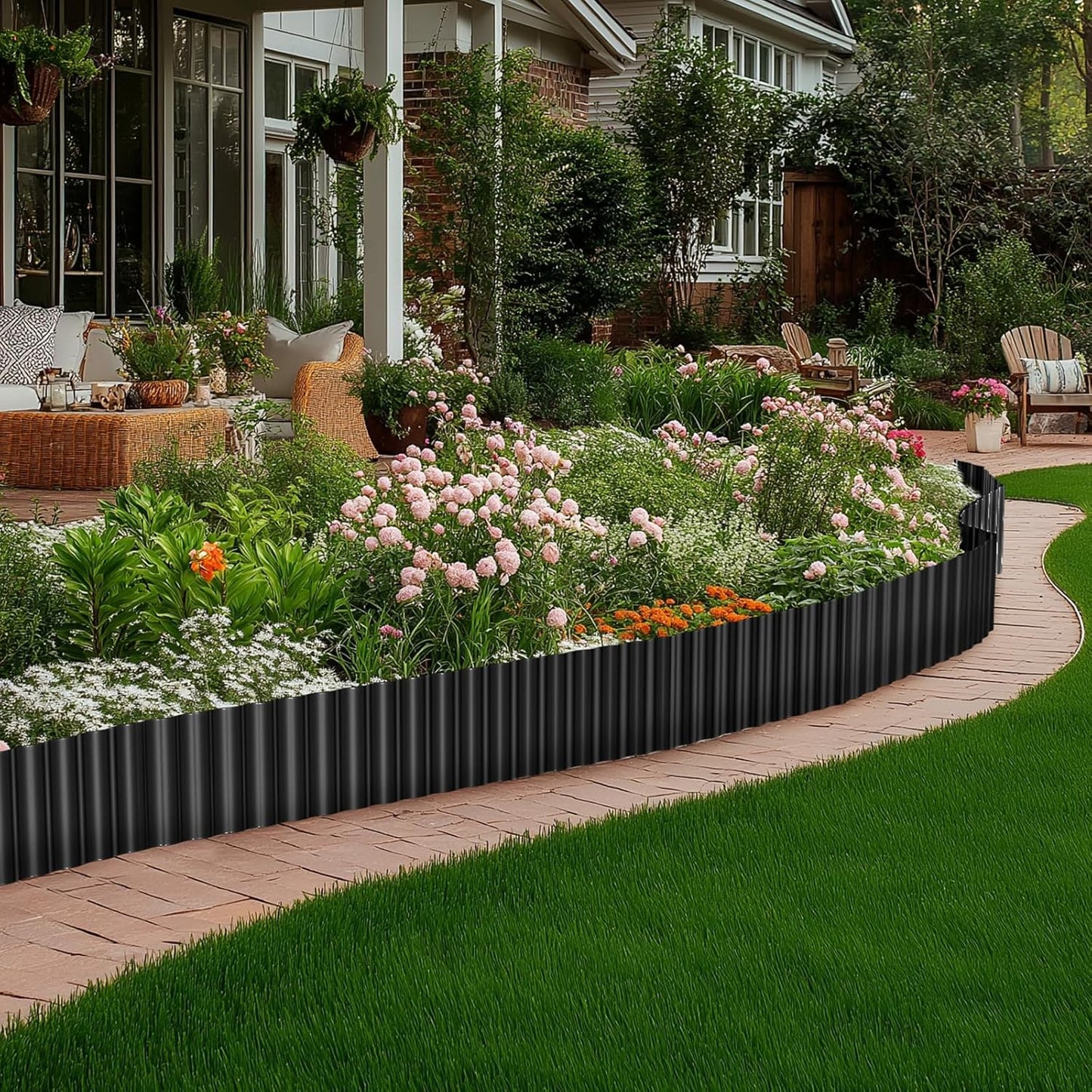 0.06In Thick Corrugated Metal Garden Edging, 6" x 50' Galvanized Steel Garden Border Edging, Metal Landscape Fencing for Lawn, Flower Beds, Driveway, Pathways (Black)