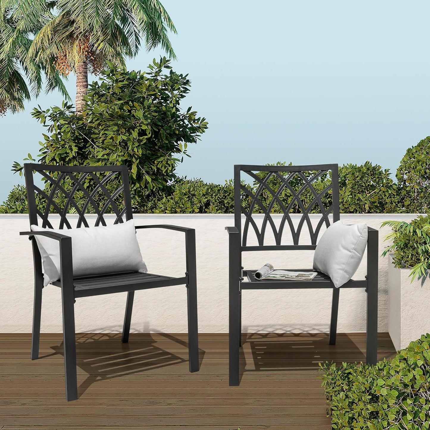 NUU GARDEN Patio Outdoor Dining Chairs Set of 2, Portable Patio Dining Chairs, Stackable Patio Chairs Metal Chairs for Backyard Lawn Deck Poolside Porch Bistro, Black
