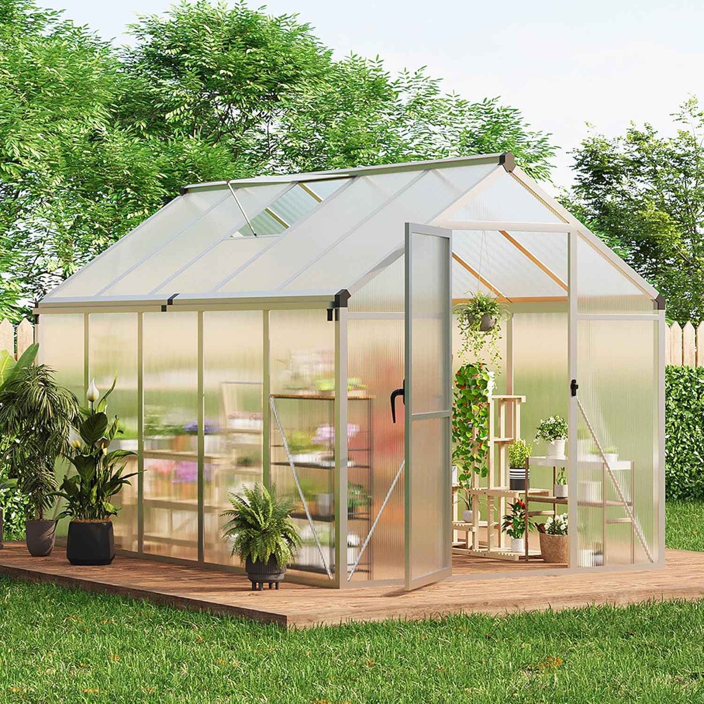 Garvee 6 x 10 FT Greenhouse, Greenhouses for Outside, Polycarbonate Greenhouse with Aluminum Frame, Lockable Door and Ajustable Roof Vent for Backyard, Green Houses for Outside Garden Backyard, Patio