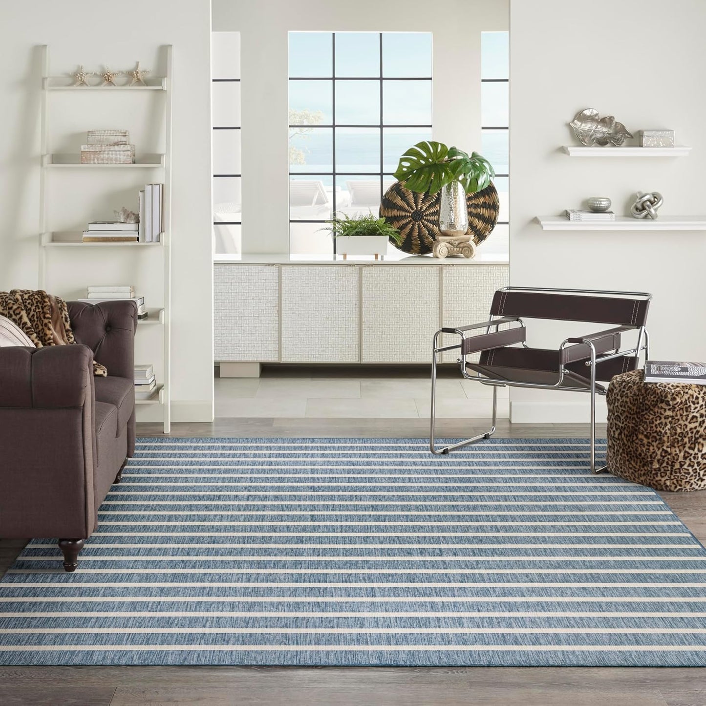 Nourison Home Positano Indoor/Outdoor Navy Ivory 9' x 12' Area Rug, Easy Cleaning, Non Shedding, Bed Room, Living Room, Dining Room, Backyard, Deck, Patio (9x12)