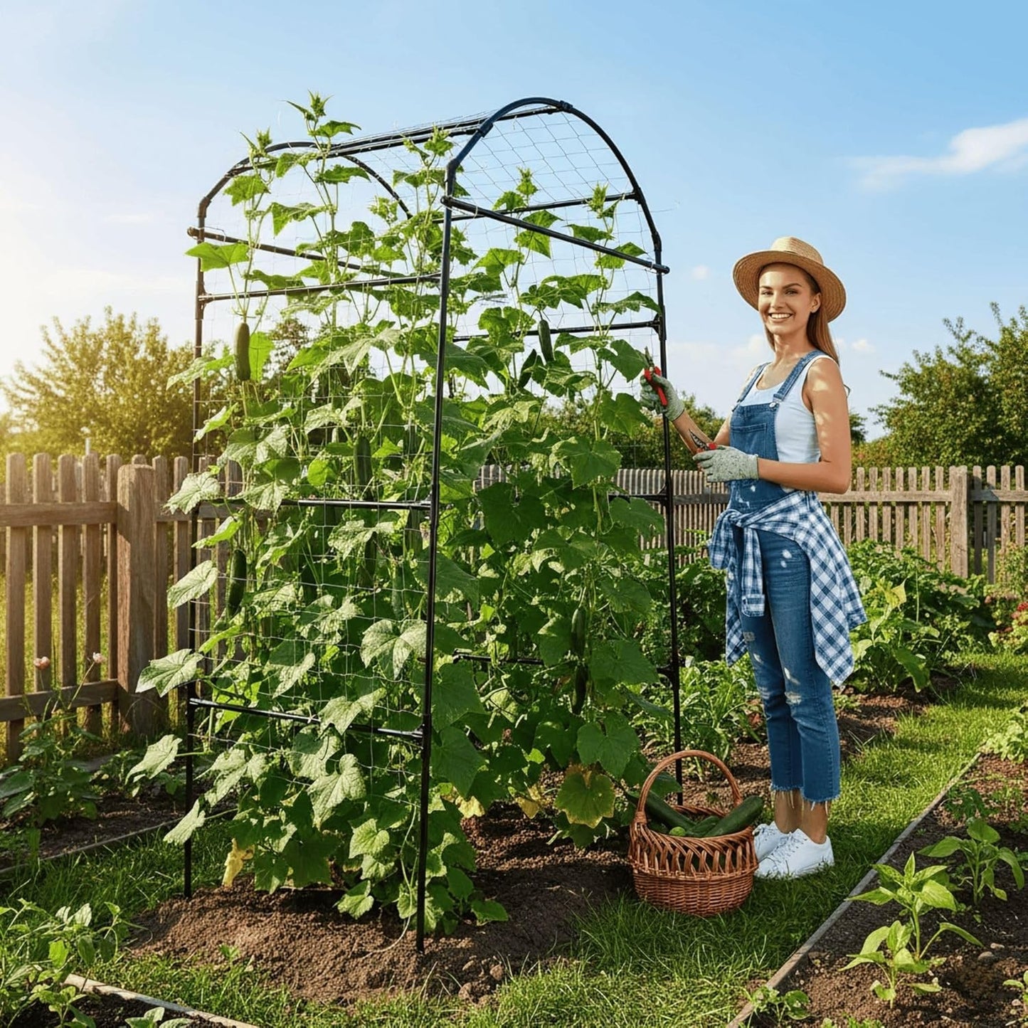 79" Garden Trellis Arch for Climbing Plants – Tall Outdoor Metal Trellis for Vegetables, Peas, Tomatoes,﻿ Cucumber Trellis Arch & Vertical Garden Climber Plant Support for Vine Plants