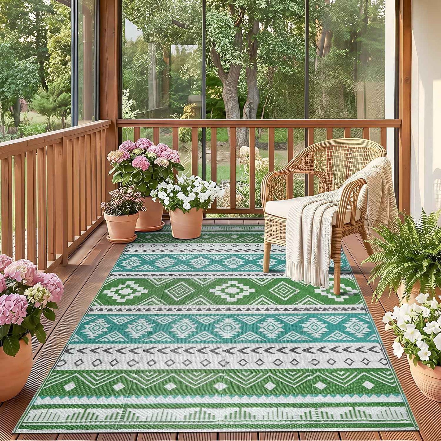 Outdoor Rug 5x8 ft Waterproof Reversible Plastic Straw Patio Camping Rug, Portable Indoor Outdoor RV Mat Carpet for Deck, Camper, Porch, Balcony, Backyard, Picnic, Blue