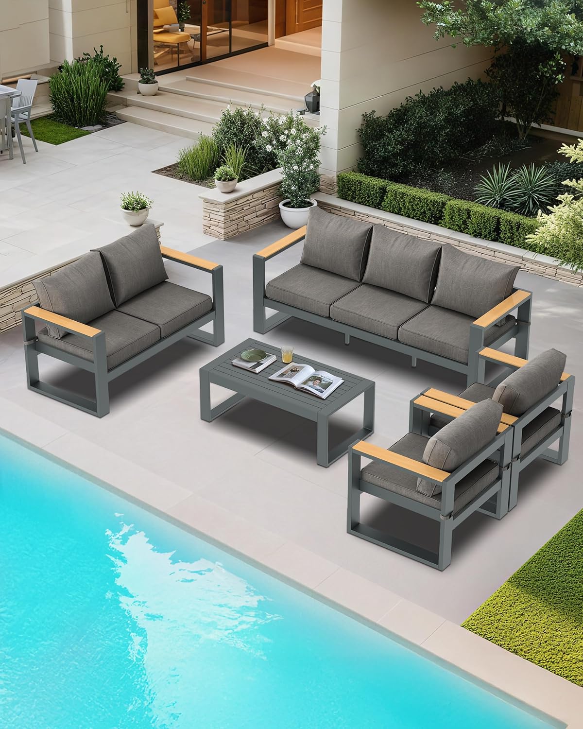 BPS Outdoor Aluminum Patio Furniture Loveseat, 1 PCS All-Weather Metal Outdoor Sofa Chairs with Washable Thick Cushion for Garden, Patio, Balcony and Proch