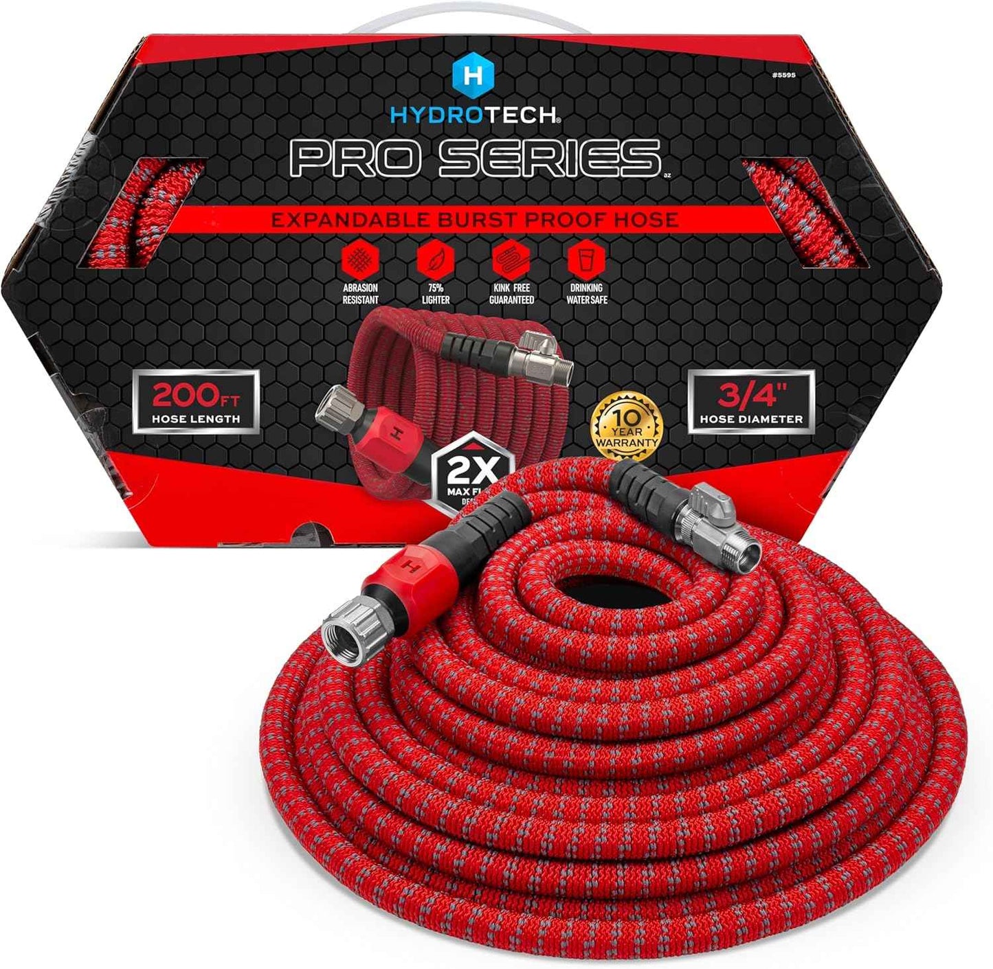 HydroTech 200ft Expandable Garden Hose – Heavy Duty Burst-Proof, Flexible & Lightweight Water Hose for Yard, Lawn & Car Wash