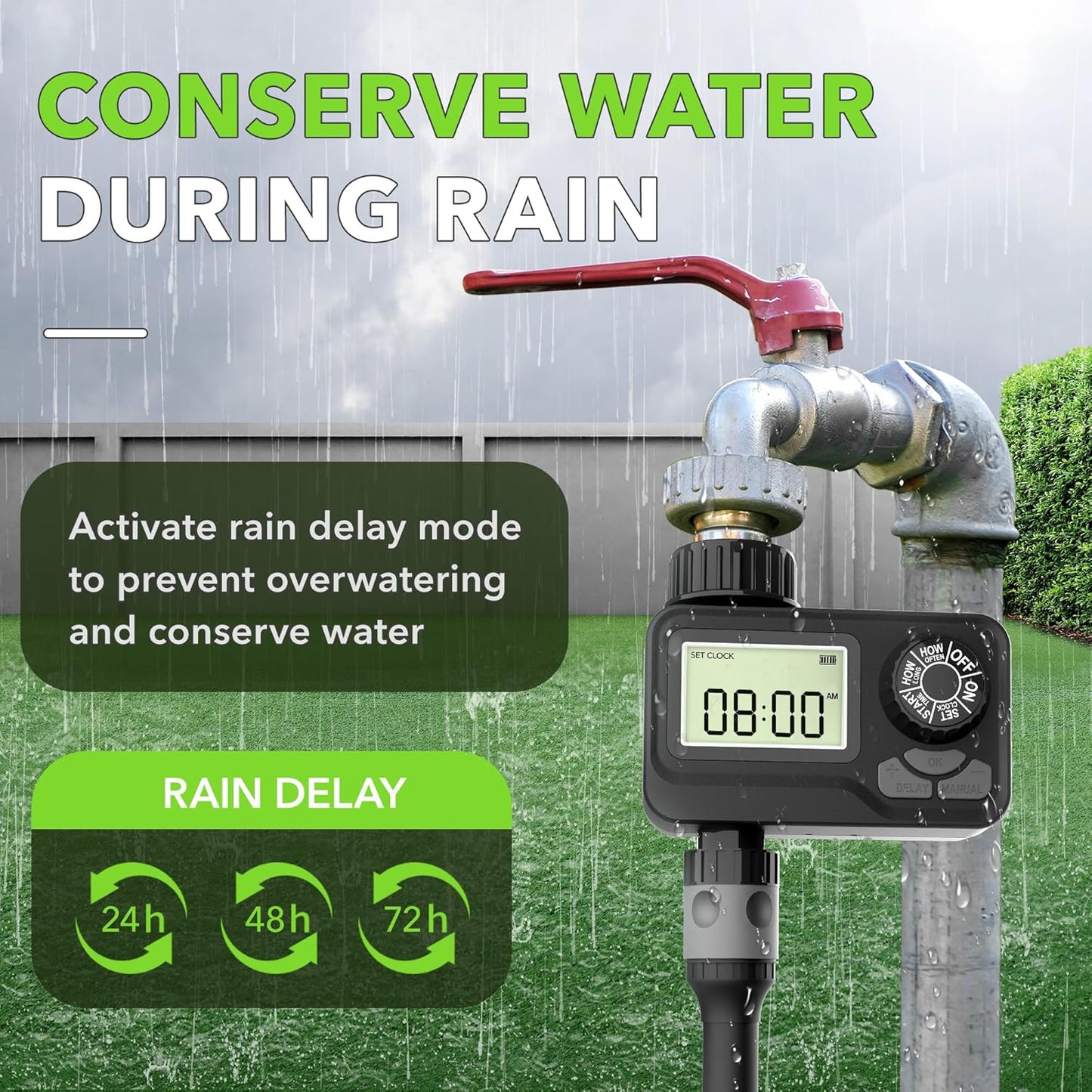 BN LINK Programmable Sprinkler Timer with Rain Delay – Waterproof Digital Water Timer for Garden Hoses, Manual & Automatic Irrigation System, 1 Outlet