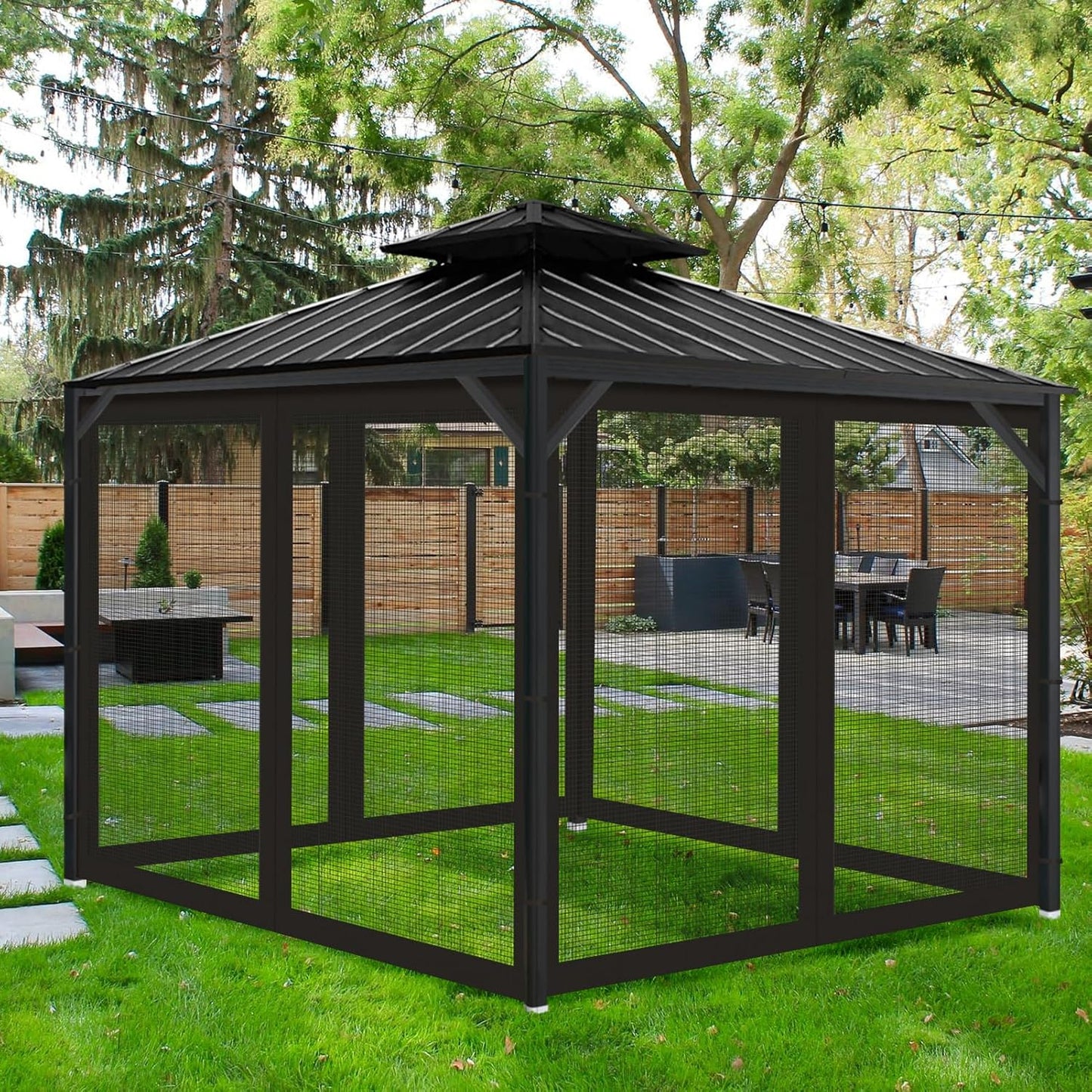Gazebo Universal Replacement Mosquito Netting, Outdoor Mesh Netting Screen 4-Panel Sidewall with Zipper for Patio, Canopy, Garden and Backyard, Gray(Mosquito Net Only) (Black, 10' x 10')