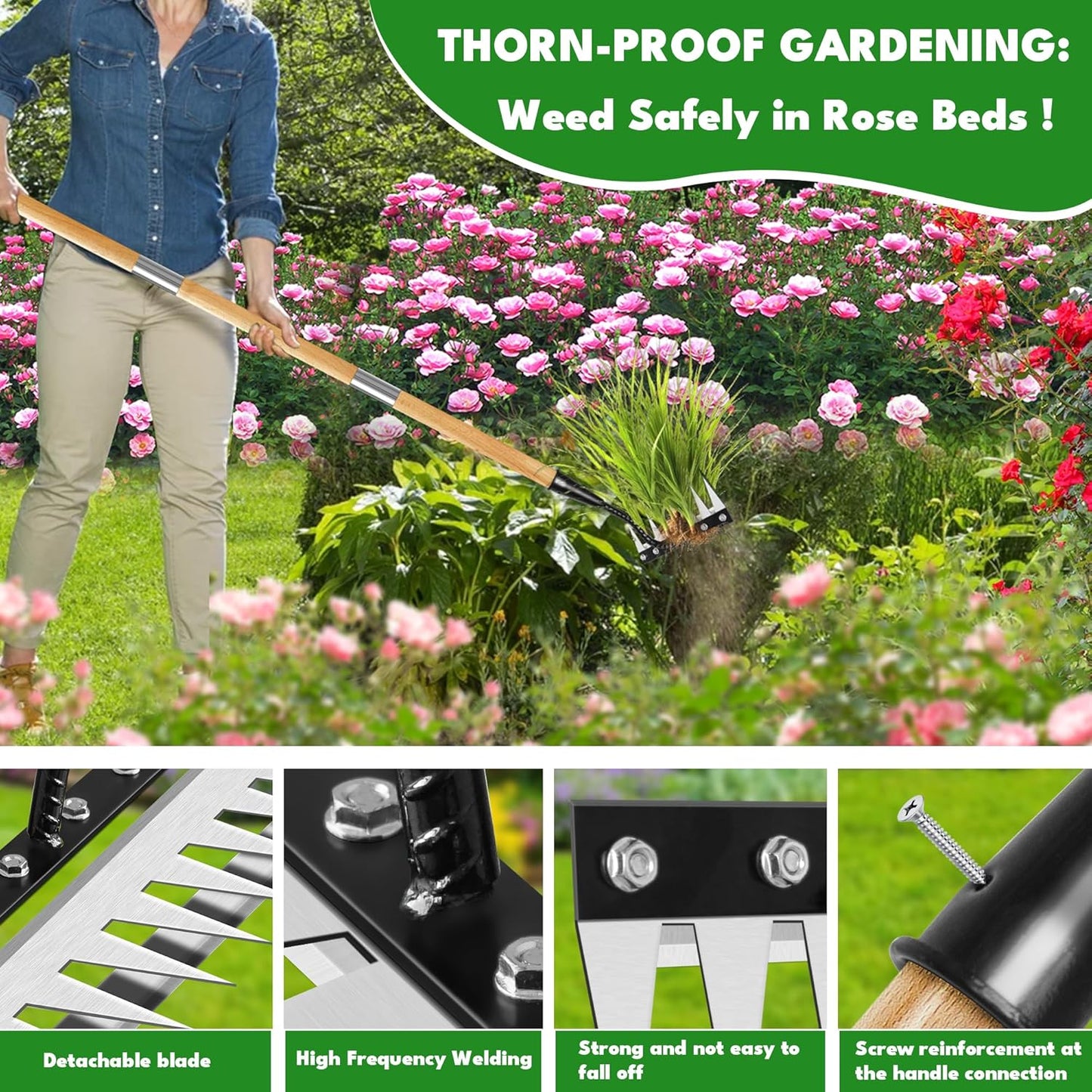 Iron Weeding Rake with Long Handle 2.0, Upgraded 8 Teeths Garden Weed Puller Tool Heavy Duty Gardening Tool for Lawn, Flower Beds & Soil Aeration