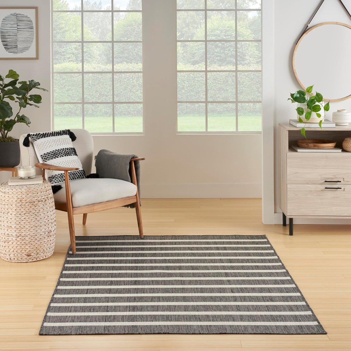 Nourison Home Positano 6' x 9' Fabric Charcoal Ivory Area Rug
